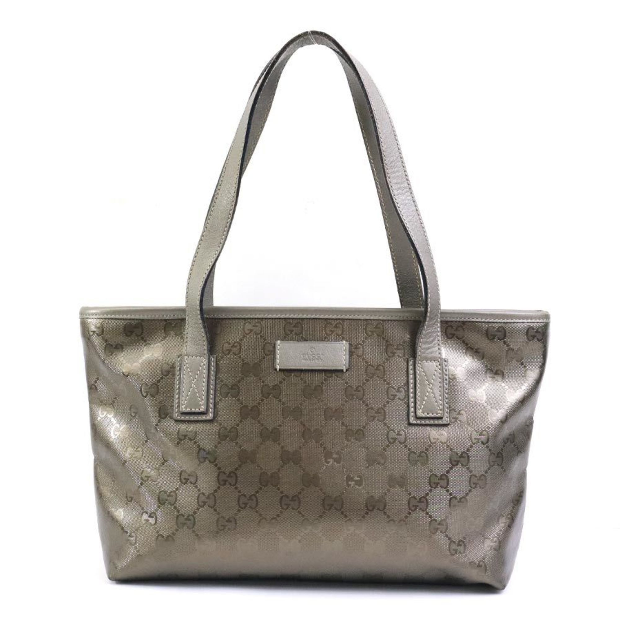 image of Gucci Shoulder Bag Tote GG Implement Pvc/leather Metallic Khaki Ladies 211138, Women's