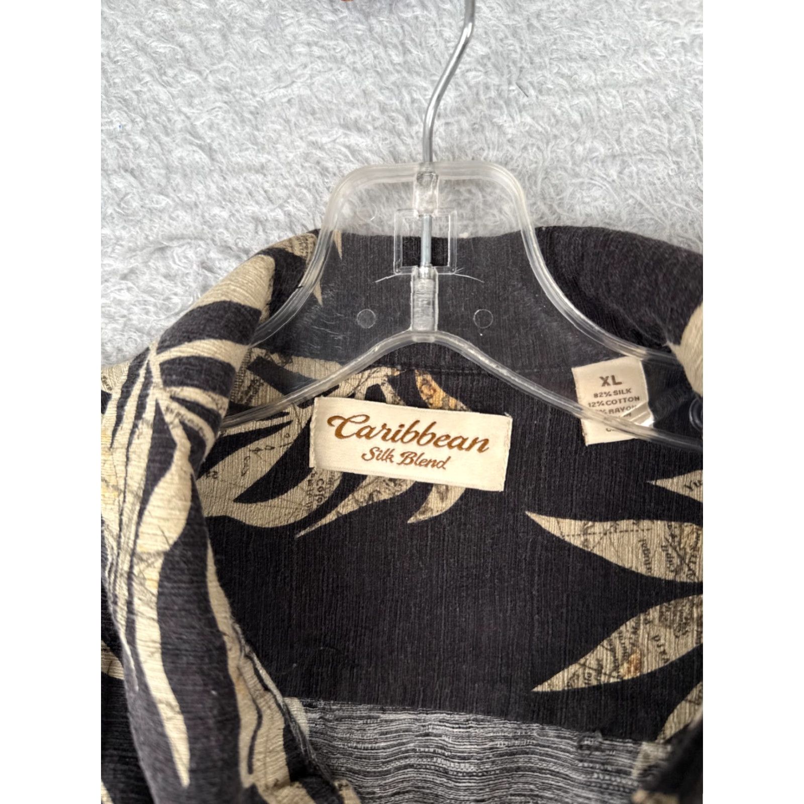 Vintage Caribbean Shirt Men XL Black Leaf Pattern Silk Cotton Blend Hawaiian Shirt Size US XL / EU 56 / 4 - 7 Thumbnail