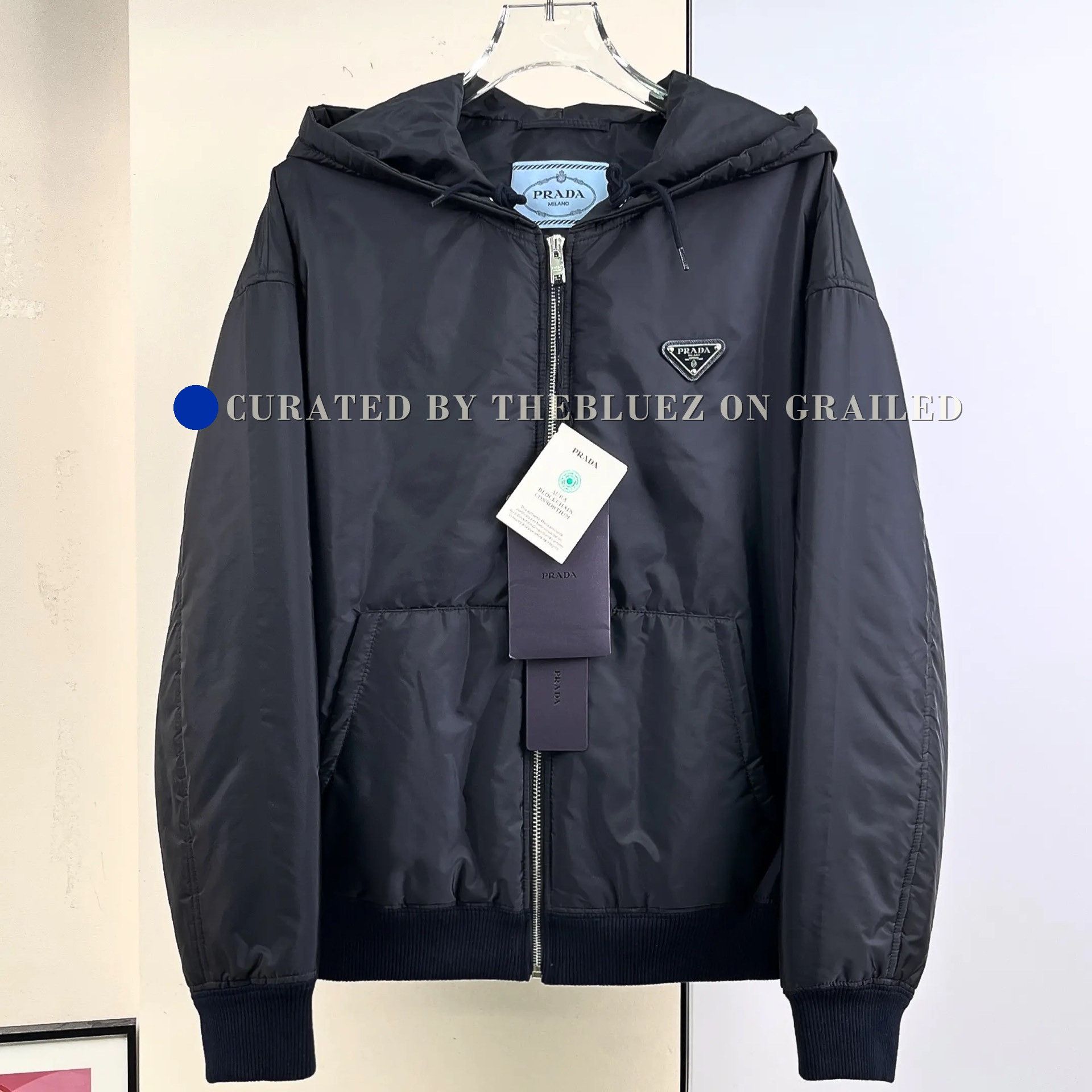 Prada PRADA Size 38 Navy Polyester Hooded Zip Snaps Jacket | Grailed