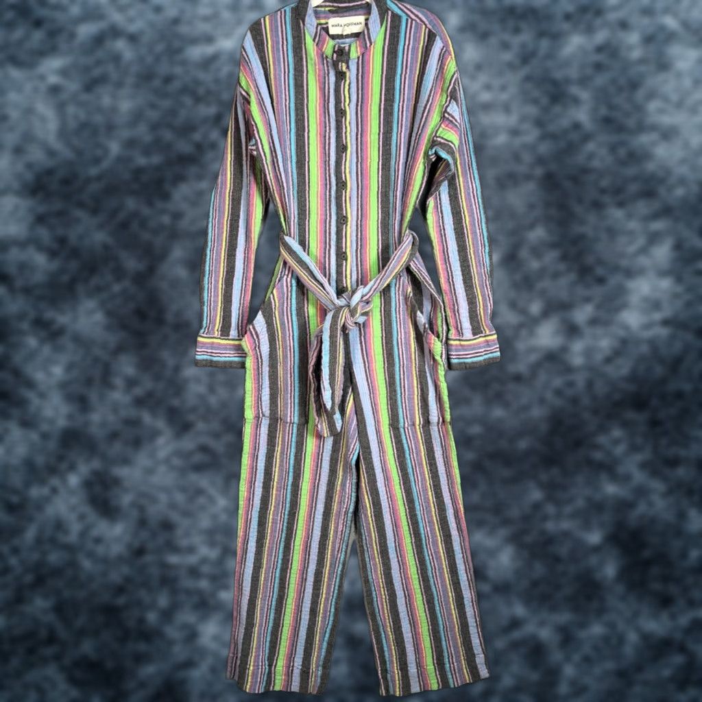 Mara Hoffman Mara Hoffman Striped Organic Cotton Jumpsuit WOMENS XS Multicolor Wide-Leg One-Piece Belt Included Size 26" / US 2 / IT 38 - 1 Thumbnail