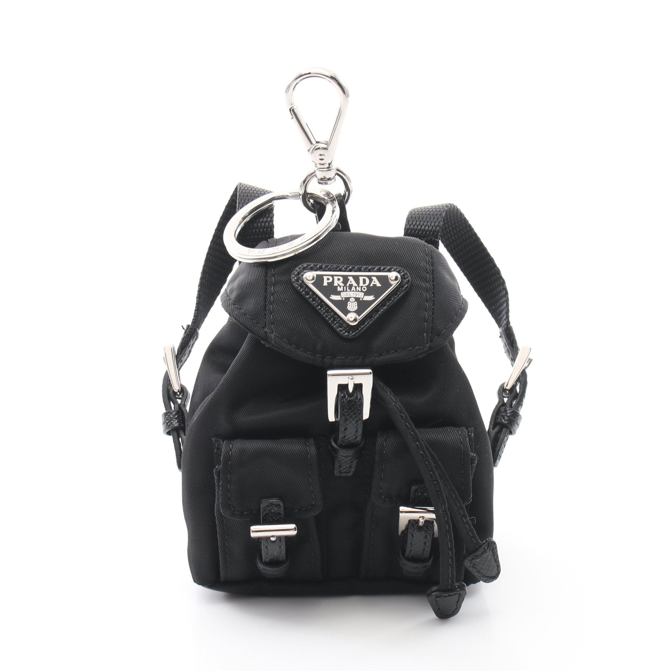 Prada Prada Tessuto Travel Backpack Bag Charm Key Ring Nylon Saffiano Leather Black Size ONE SIZE - 1 Thumbnail