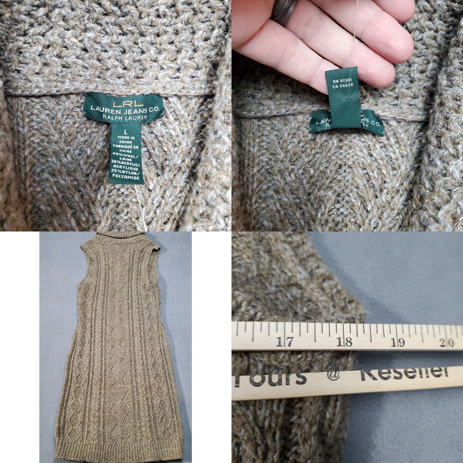 Ralph Lauren Lauren Ralph Lauren Sweater Dress Women Large Brown Wool Blend Shawl Cable Knit Chunky Pullover - 18" x 39" - Casual Knit Dress Size L / US 10 / IT 46 - 8 Thumbnail