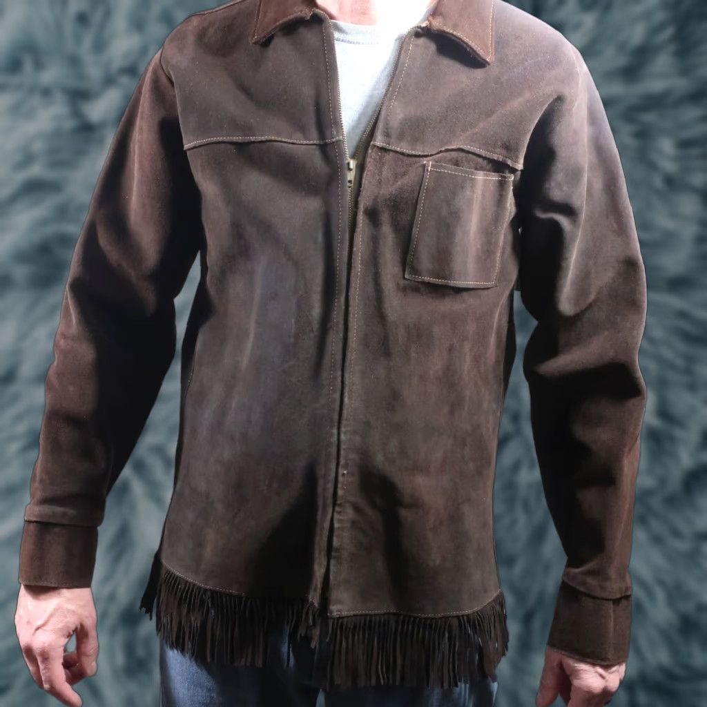 Vintage VTG Walker's Riding Apparel Leather Jacket Mens 40 Brown Suede Fringes Western Bomber Jacket Adult Men Size US XXS / EU 40 - 1 Thumbnail