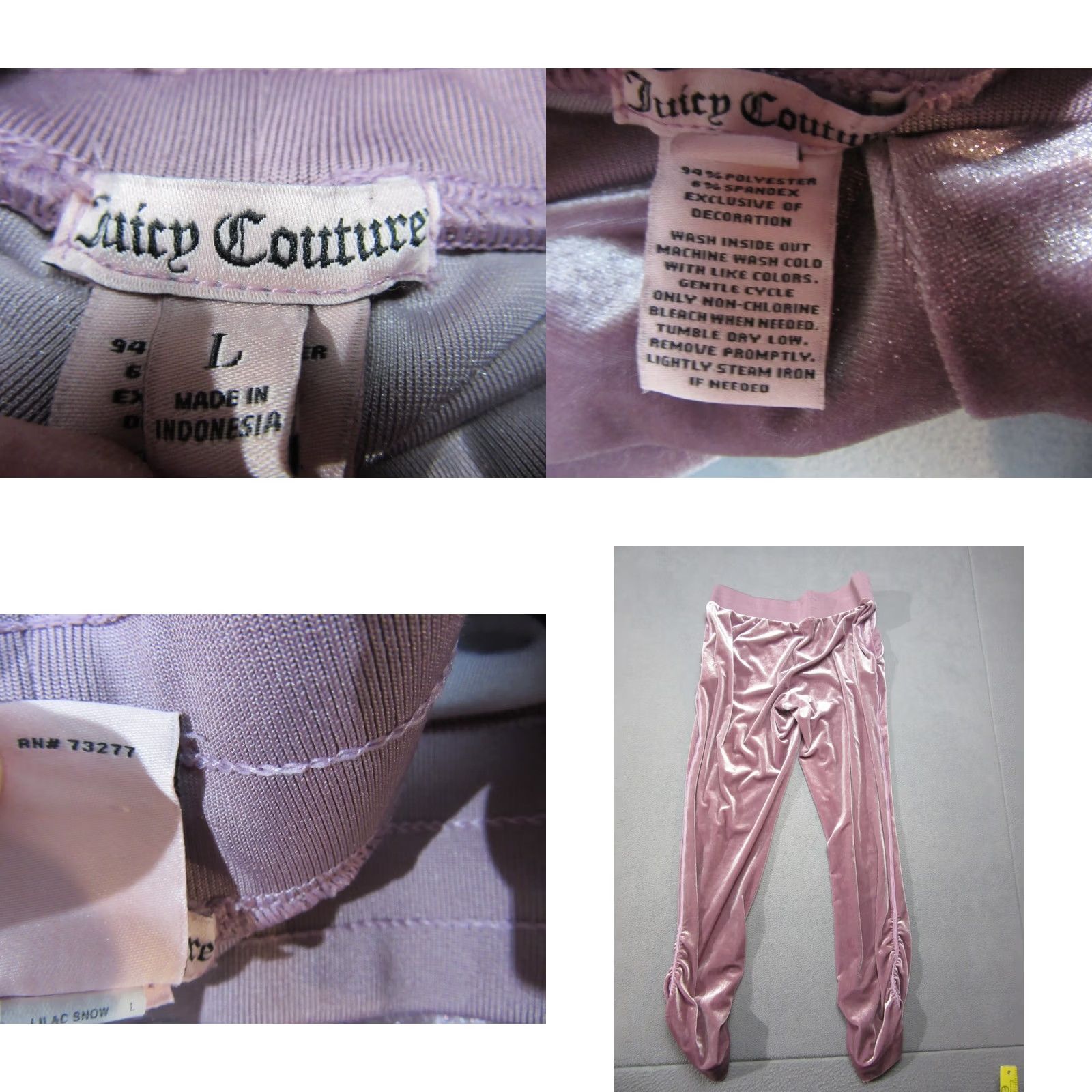 Juicy Couture Juicy Couture Pants Womens Large Pink Lilac Snow Stretch Velour Ruched Mid Rise Size 36" / US 14 / IT 50 - 8 Thumbnail