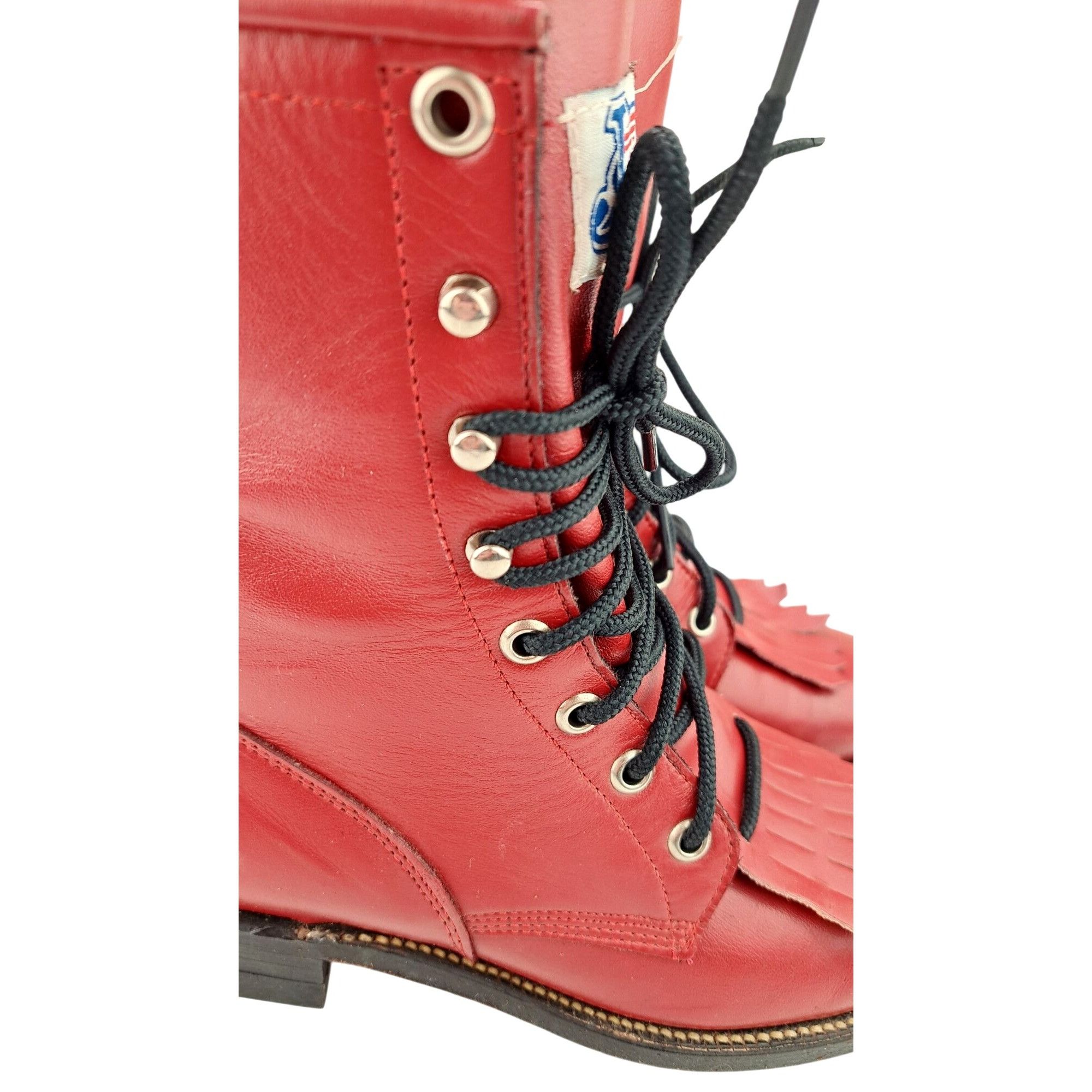 Justin Justin Women Red Leather Lace Up Roper Boots Size 5C Kiltie Size US 5 / IT 35 - 6 Thumbnail