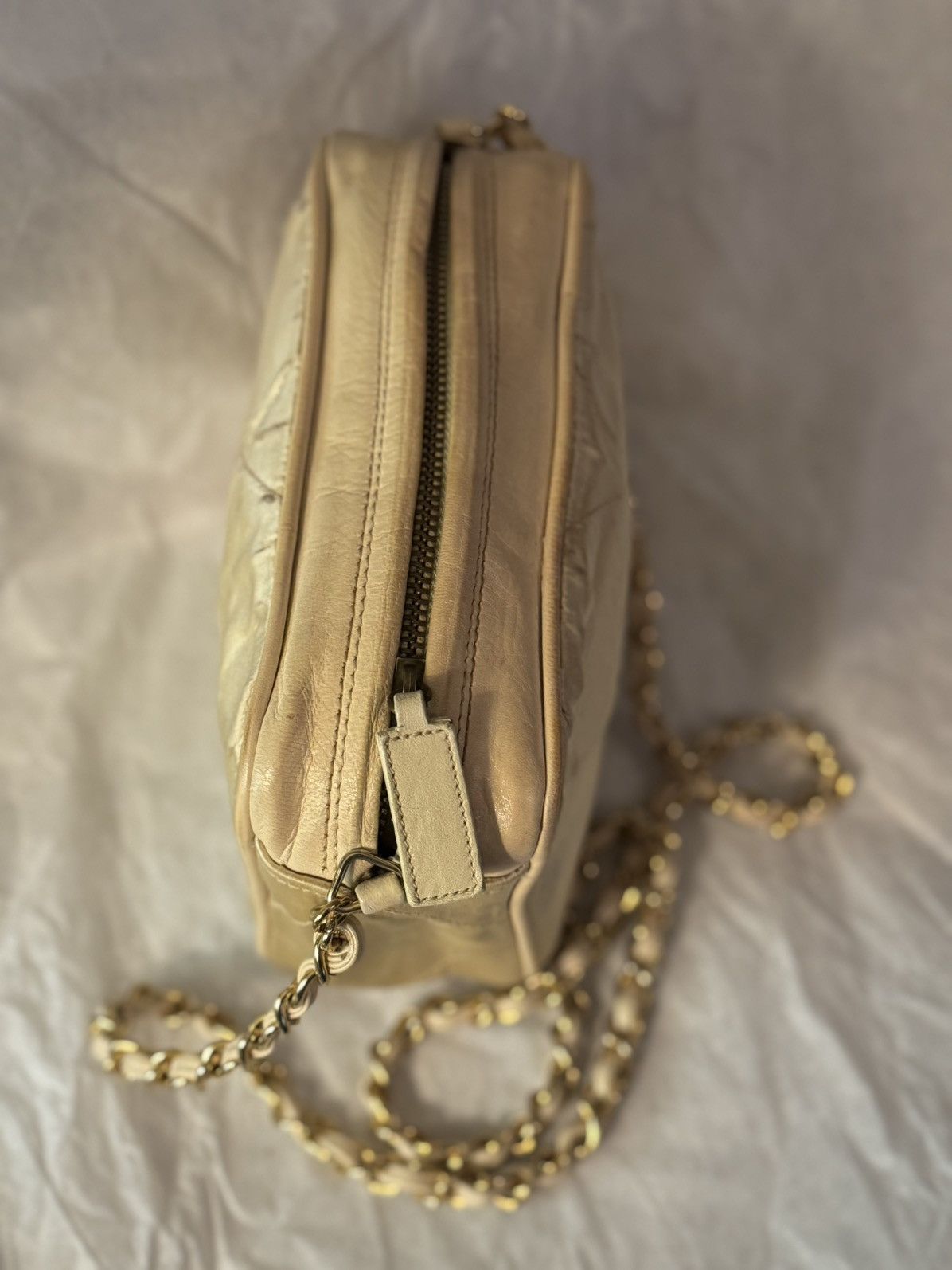 Chanel Vintage Chanel Crossbody Beige Stitched Leather Satin Bag Size ONE SIZE - 7 Thumbnail