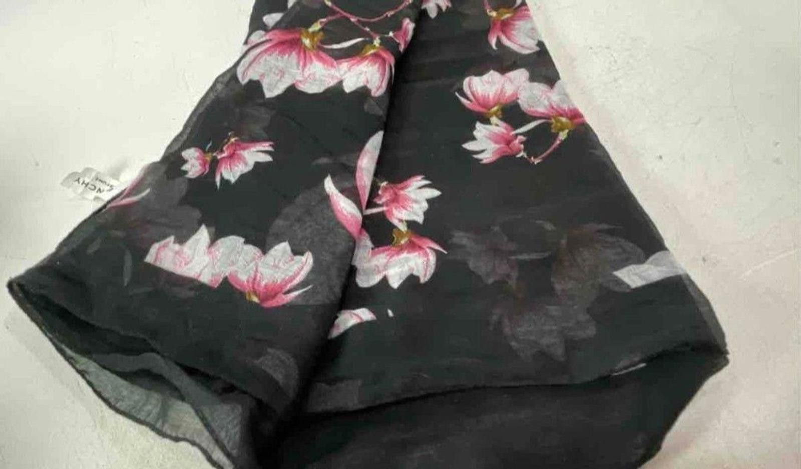 Other Floral Silk Scarf – Black & Pink Magnolia Print Size ONE SIZE - 4 Thumbnail