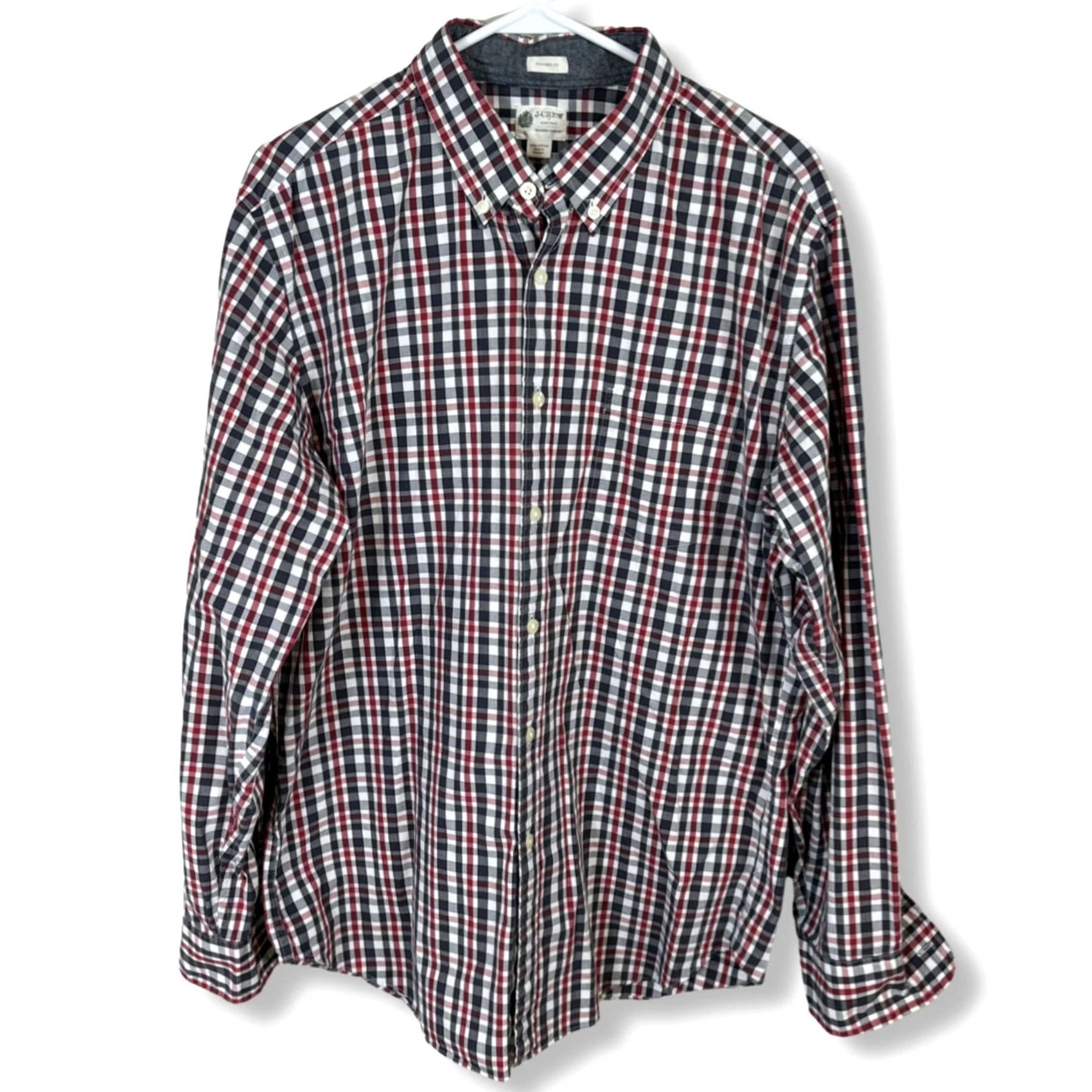 J.Crew J.CREW Button-Down Shirt L Red & Black Plaid Cotton Classic Fit Long Sleeve Mens Size US L / EU 52-54 / 3 - 2 Thumbnail