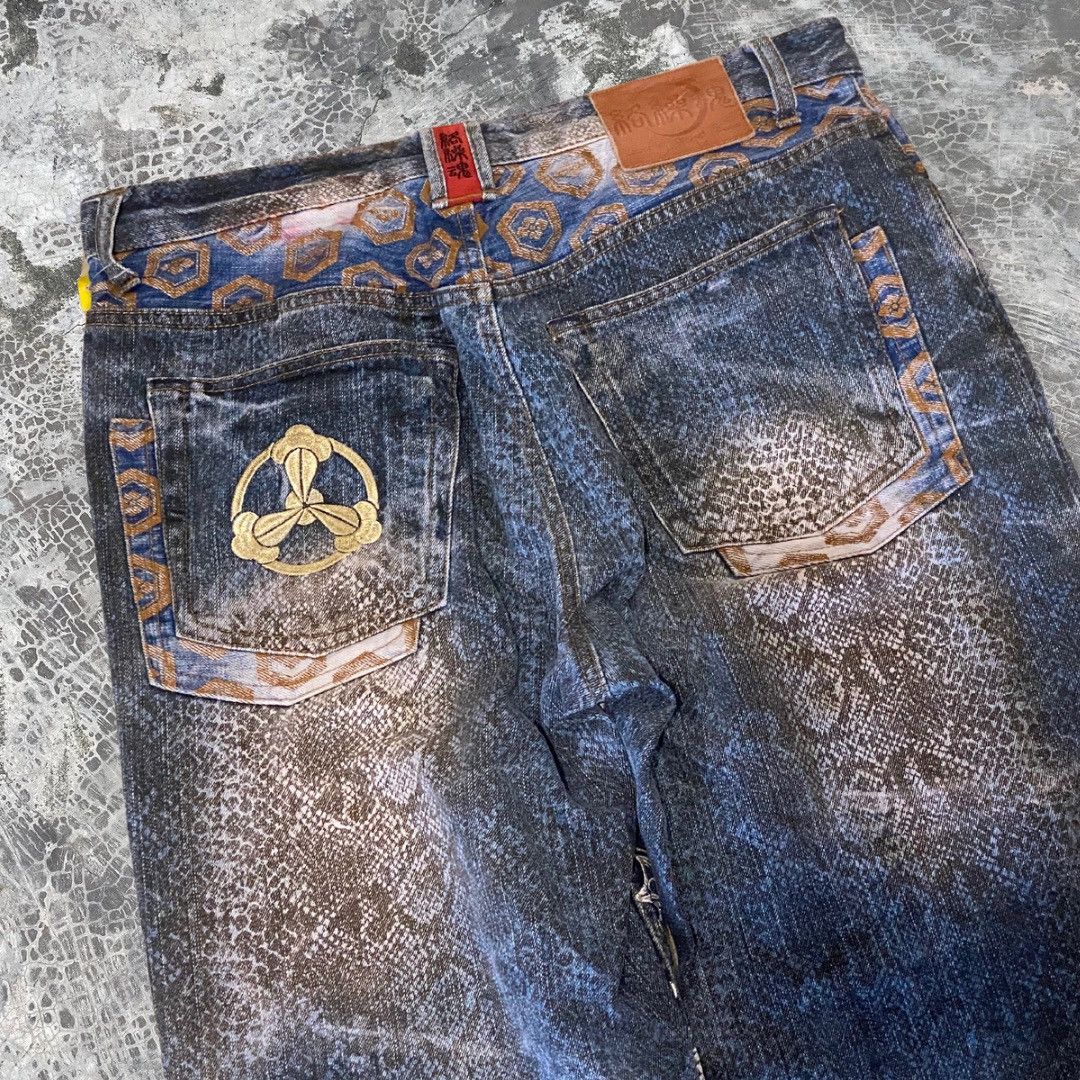 Japanese Brand Karakuri Tamashi Double Dragon Fight Embroidered Baggy Jeans Size US 34 / EU 50 - 5 Thumbnail