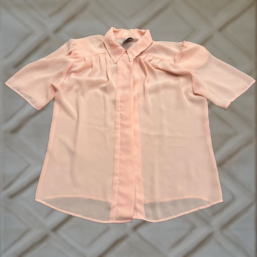 Vintage VINTAGE Urban Affaire Blouse 80's 14 Peach Hidden Button Down Pleat Sheer Womens Size XL / US 12-14 / IT 48-50 - 1 Thumbnail