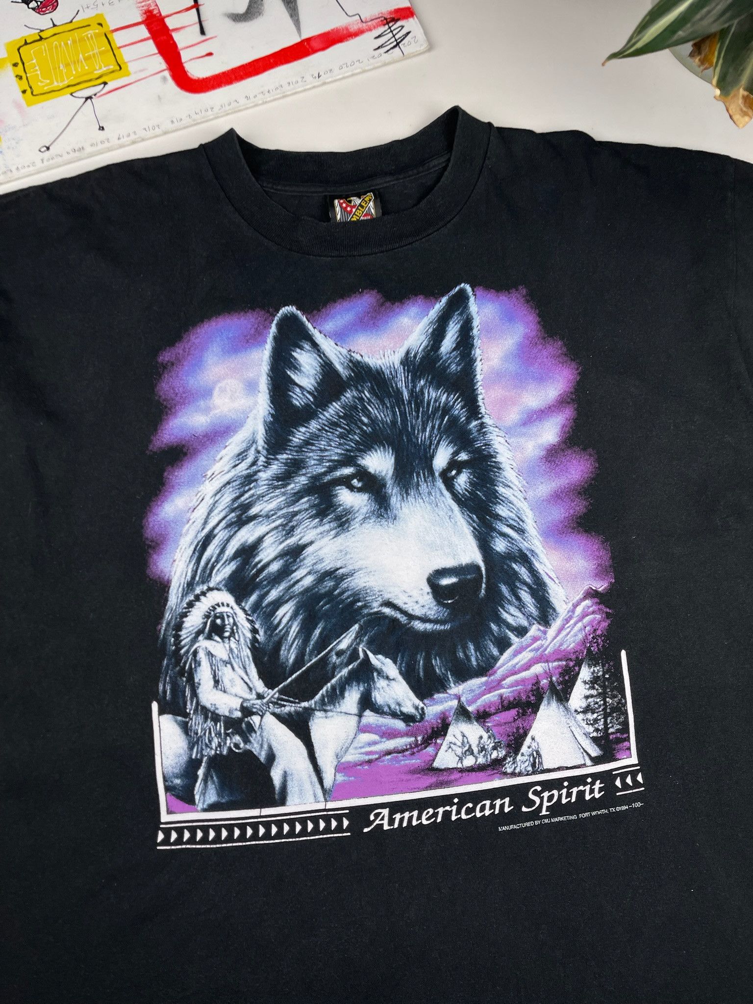 Band Tees Vintage 1990 3D Emblem American Spirit Wolf Printed T Shirt Size US XXL / EU 58 / 5 - 2 Thumbnail
