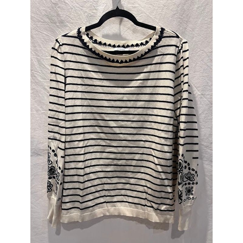 Chicos Chico's Sweater Cream Black Embroidered Crew Neck XXL Size XXL / US 16-18 / IT 52-54 - 1 Thumbnail