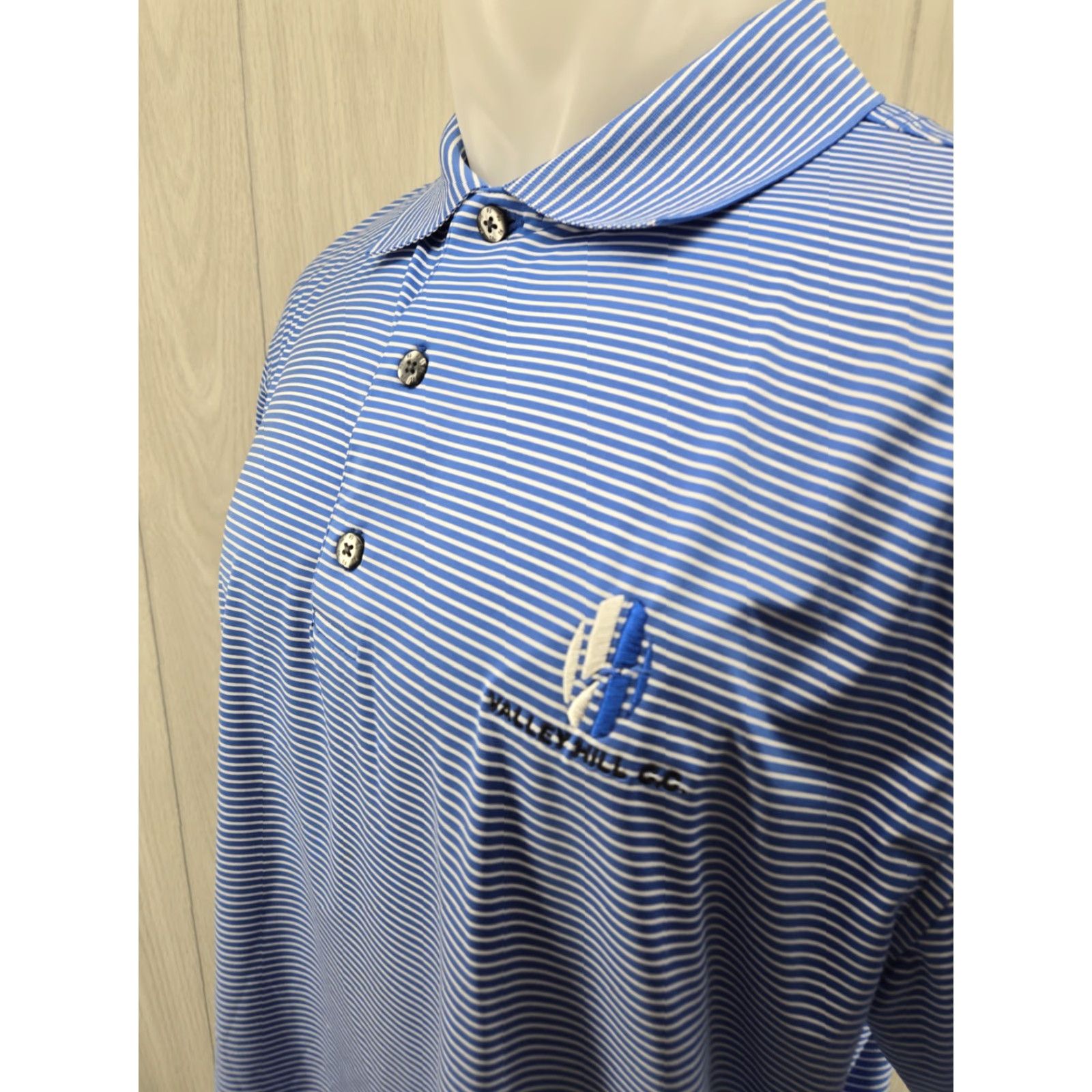 Footjoy FootJoy Polo Shirt Mens L Blue White Striped Short Sleeve Valley Hill C.C Size US L / EU 52-54 / 3 - 5 Thumbnail