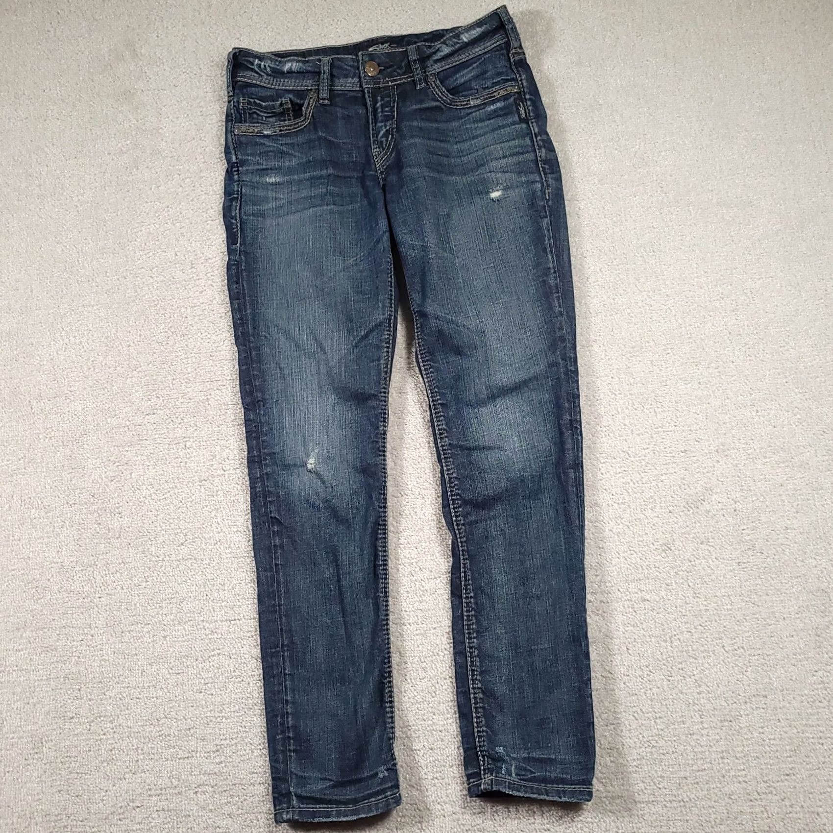 Silver Jeans Co. Silver Jeans SUKI Ankle SLIM Womens Size 28 Blue Denim Jeans Distressed Size 28" / US 6 / IT 42 - 2 Thumbnail