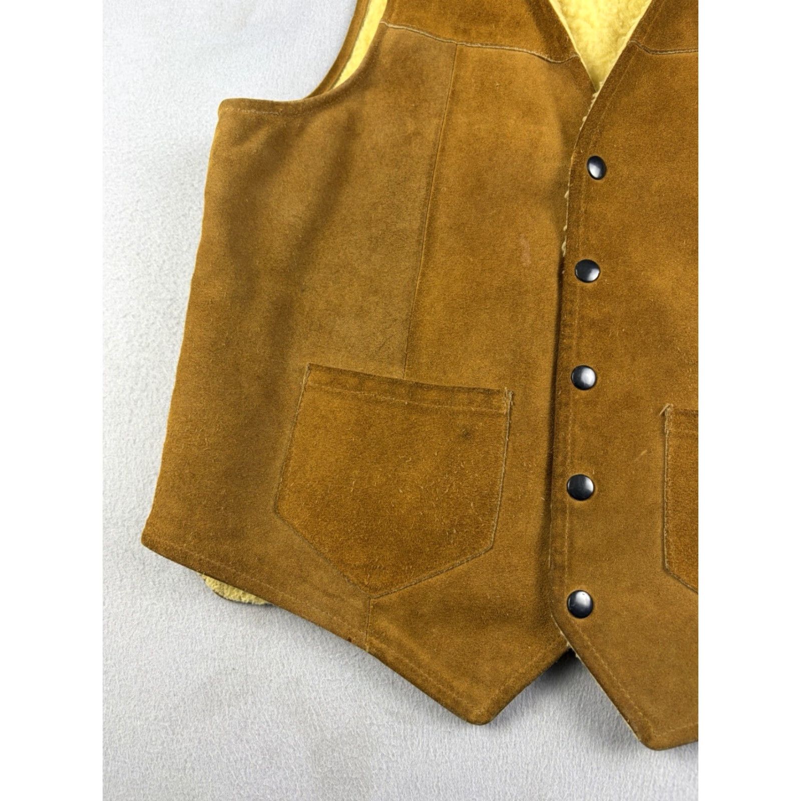 Vintage VINTAGE Bar C Vest Men Size 42 Leather Western Lined Sherpa Brown Snap Bar C 60s Mens Western Riding Coat Size US XS / EU 42 / 0 - 5 Thumbnail