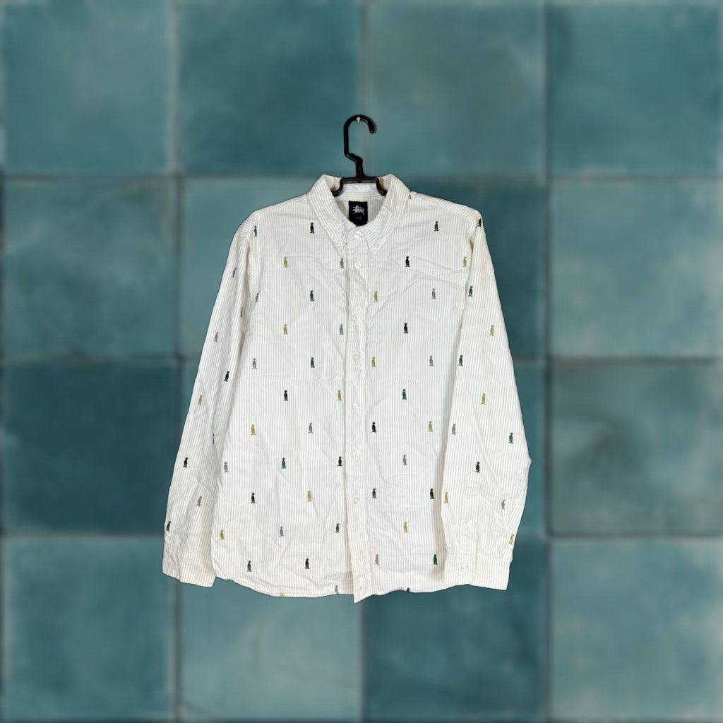 VINTAGE STUSSY SHIRT T-Shirt M White Mens 80s Era Concert Style shirts Mens