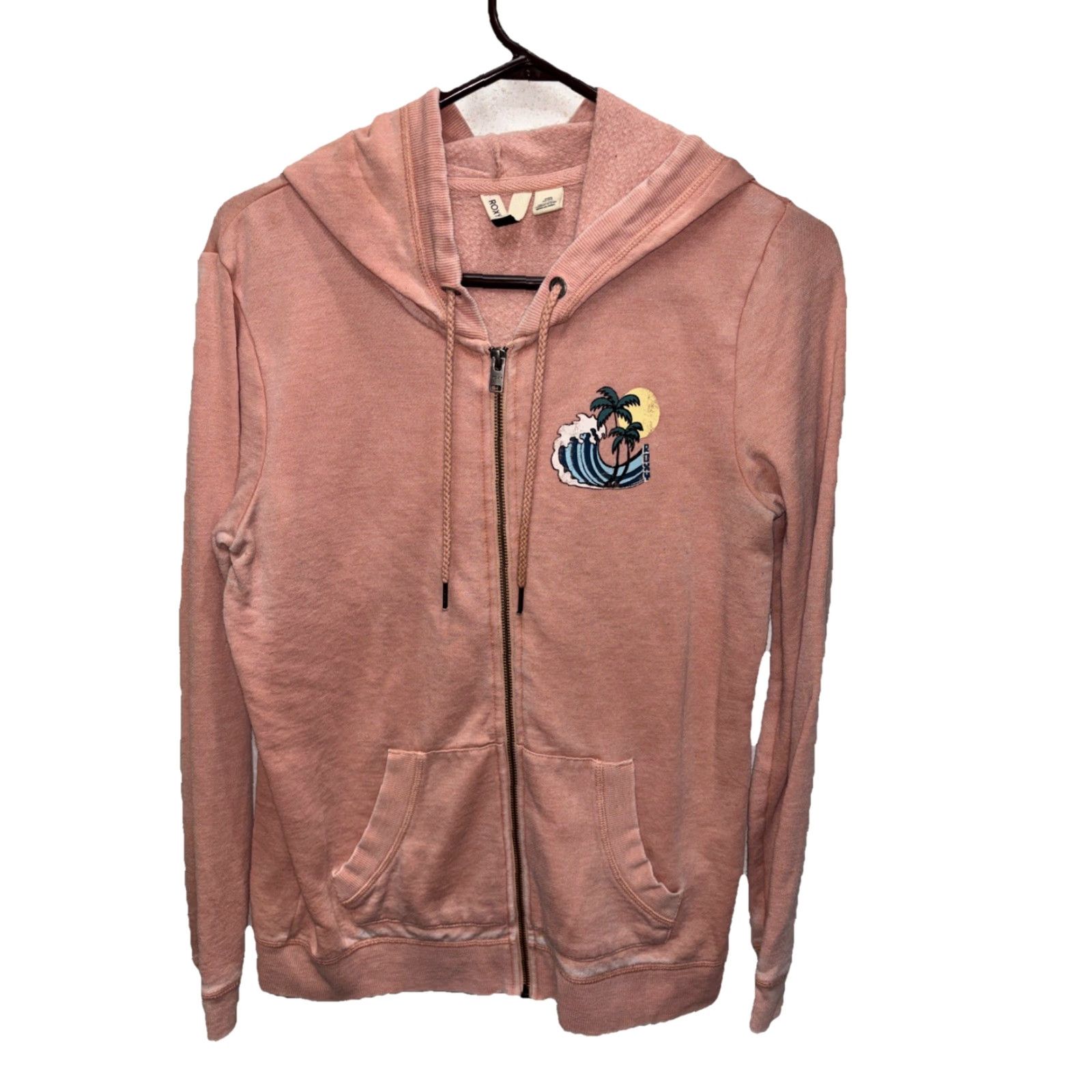 Vintage ROXY Pink Hooded Full Zip Jacket M Cotton Polyester Double Graphic Pockets Jacket Size M / US 6-8 / IT 42-44 - 2 Thumbnail