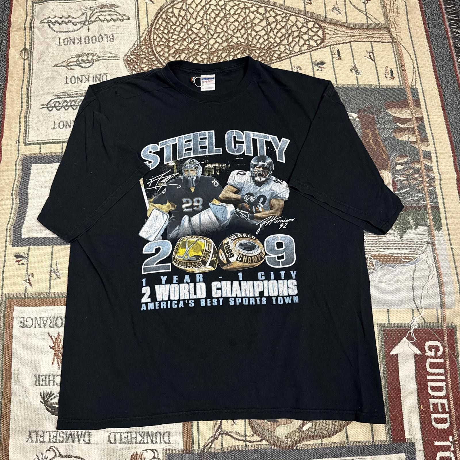 NFL Y2K Pittsburgh Steel City 2009 2 World Championships Tee Size US XXL / EU 58 / 5 - 2 Thumbnail