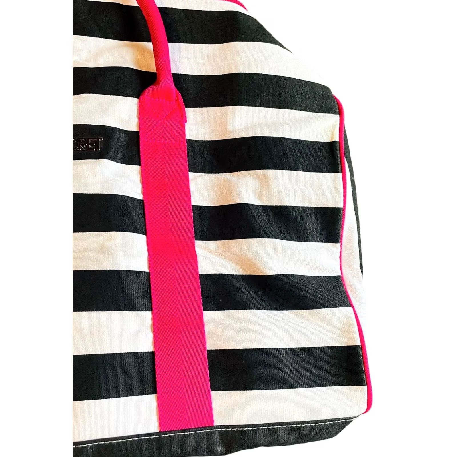 Victoria's Secret Viktoria's Secret Pink White Black Stripes Duffle Bag Overnight Weekender New Size ONE SIZE - 4 Thumbnail