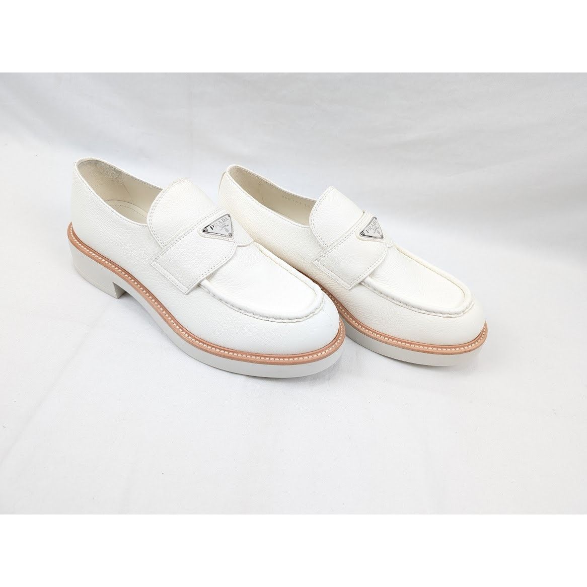 Prada o1rshd1 50mm triangle-logo leather loafers in white Size US 11 / EU 44 - 11 Thumbnail