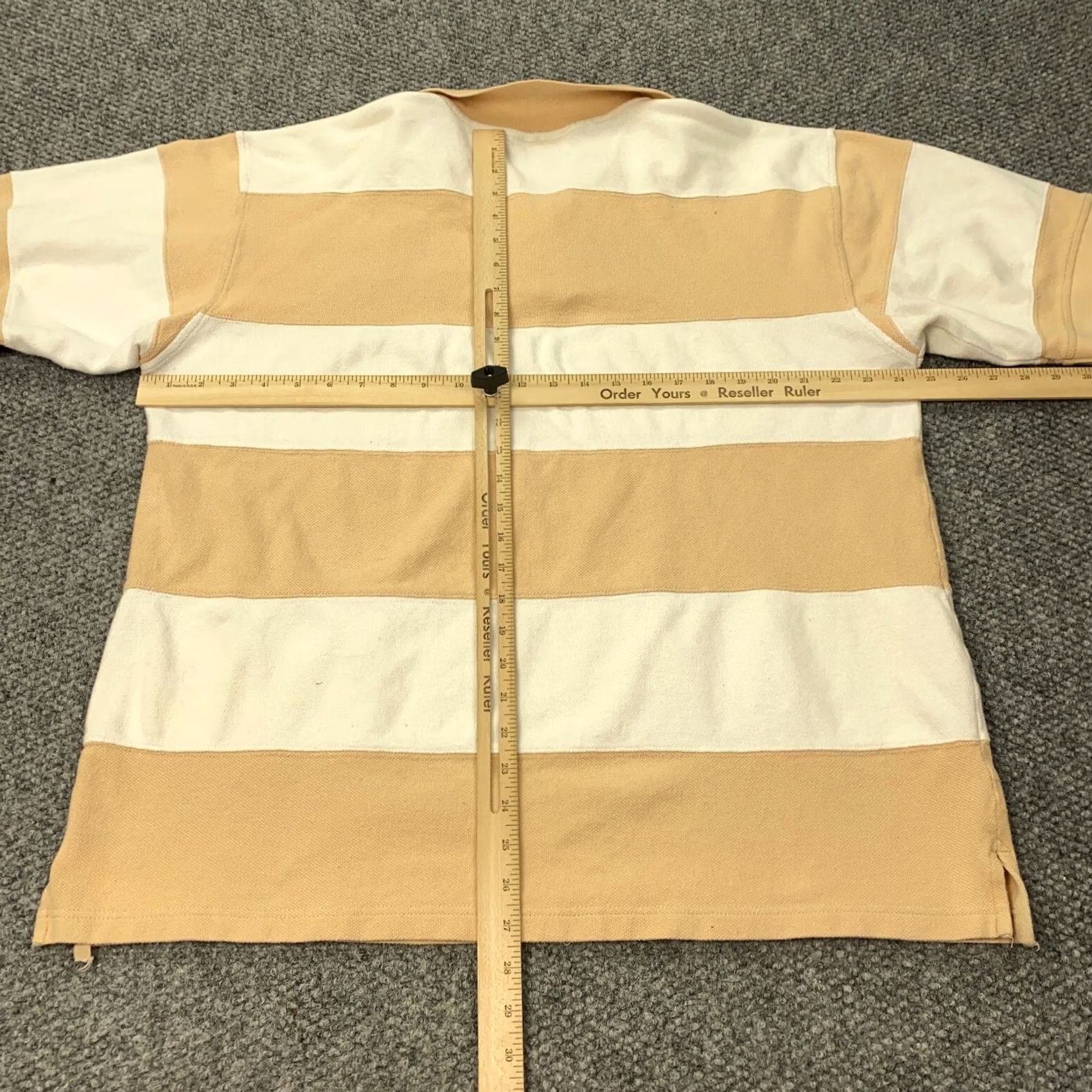 Lacoste VTG Lacoste Polo Shirt 3XL White Tan Striped Preppy 90s Mens Shirt Polo Size US XXL / EU 58 / 5 - 7 Thumbnail