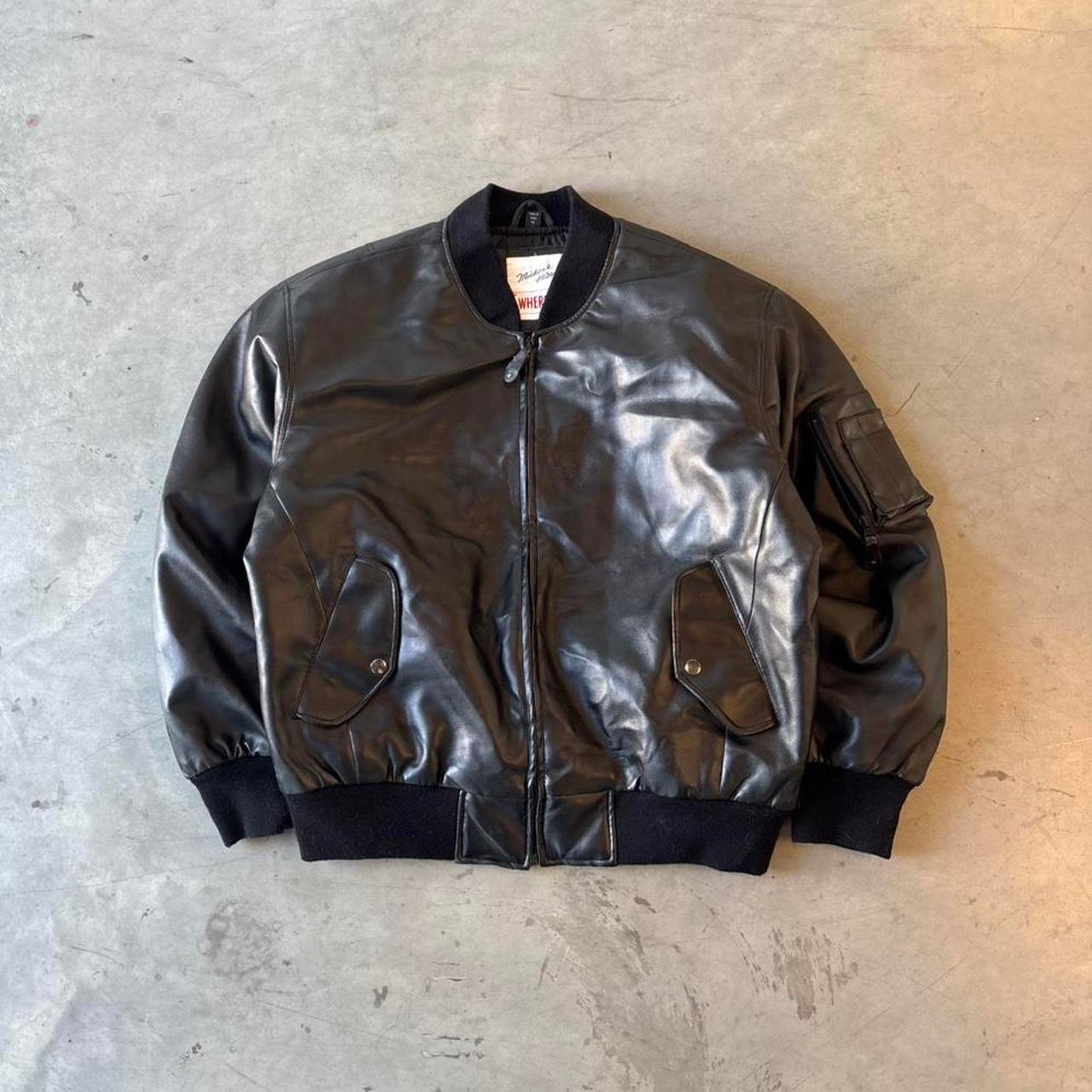 Other Y2k navy spellout embroidered leather bomber jacket Size US M / EU 48-50 / 2 - 1 Thumbnail