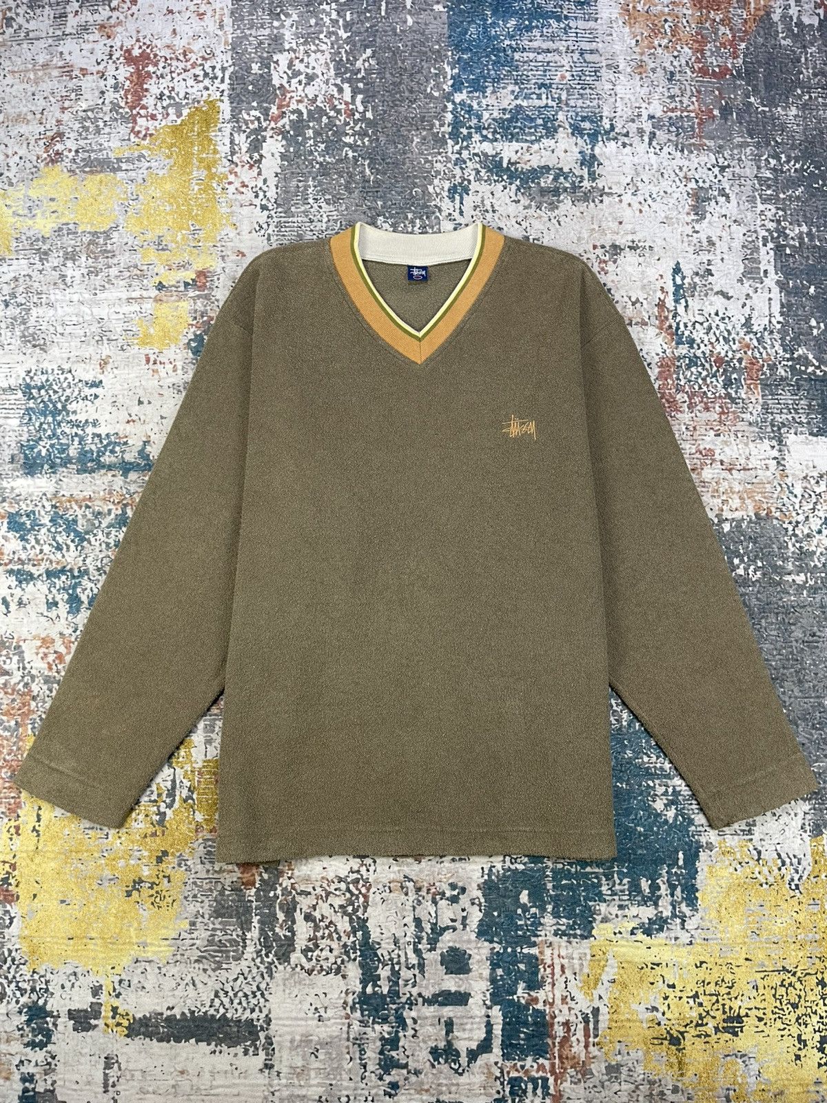 Stussy Vtg 90s Stussy V-Neck Pull Over Sweatshirt Size US XL / EU 56 / 4 - 3 Thumbnail