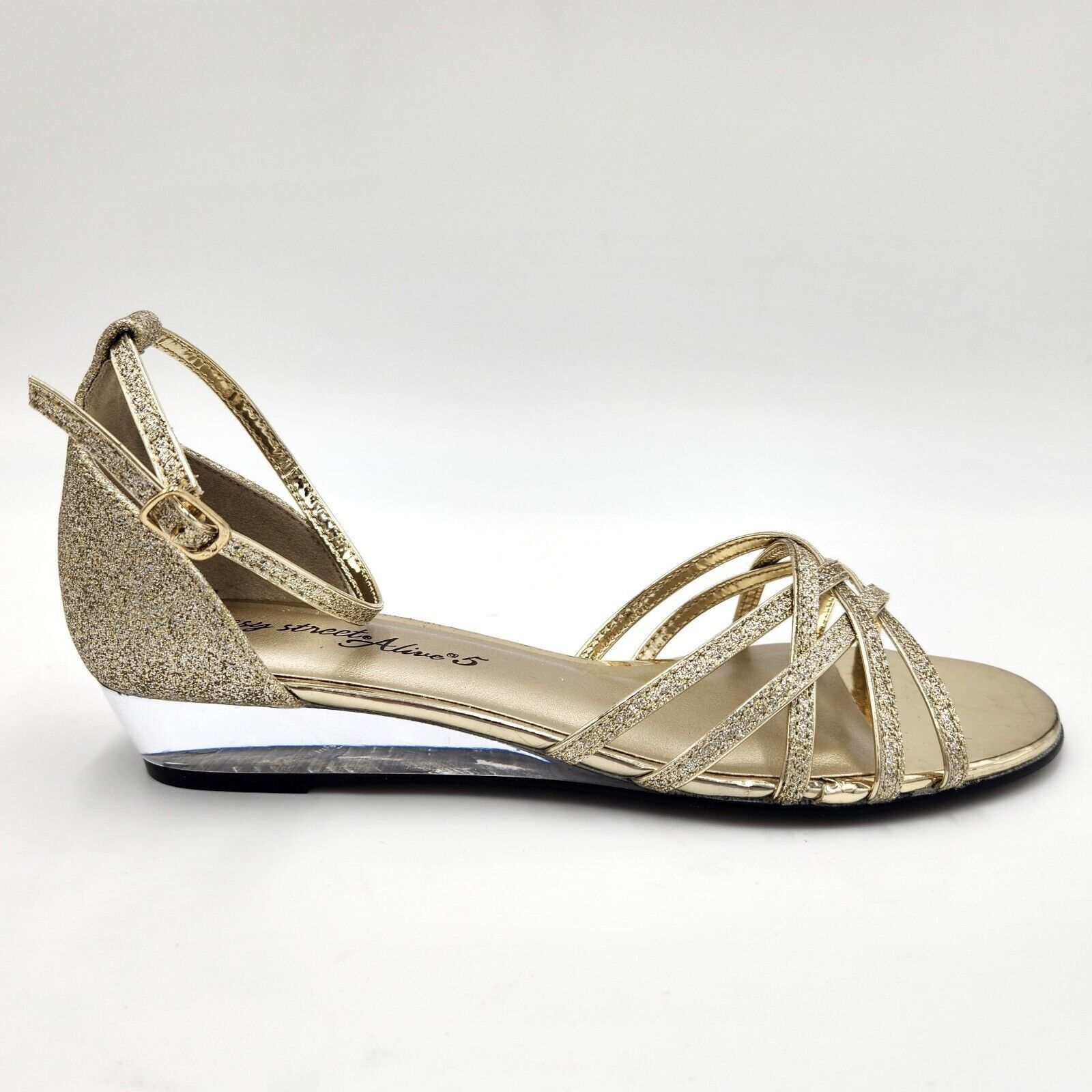 The Unbranded Brand Easy Street Women Gold Glitter Wedge Evening Sandals 8.5 Size US 8.5 / IT 38.5 - 1 Thumbnail