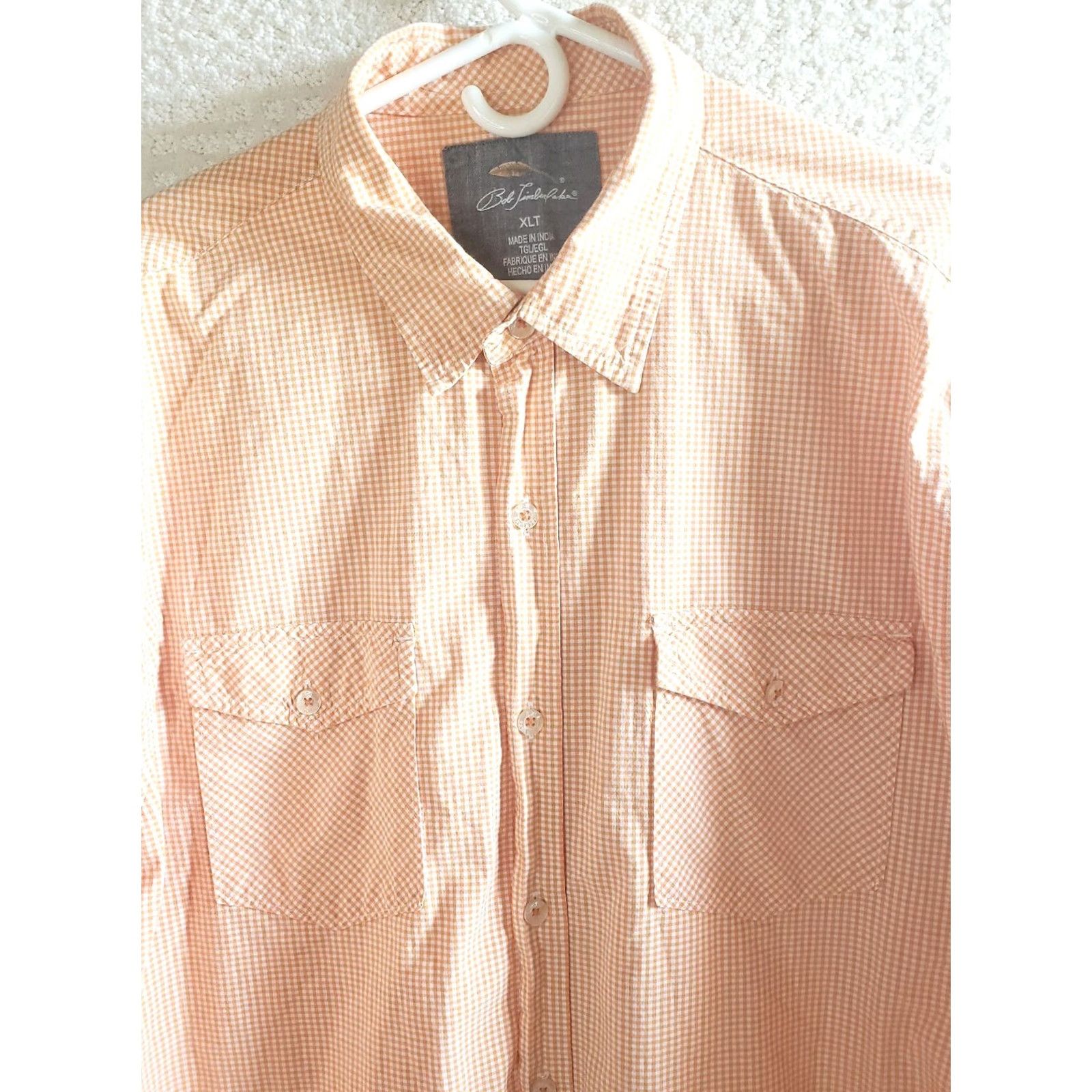 Vintage Bob Timberlake Shirt Mens XLT Orange White Check Long Sleeve Button Up Size US XL / EU 56 / 4 - 3 Thumbnail