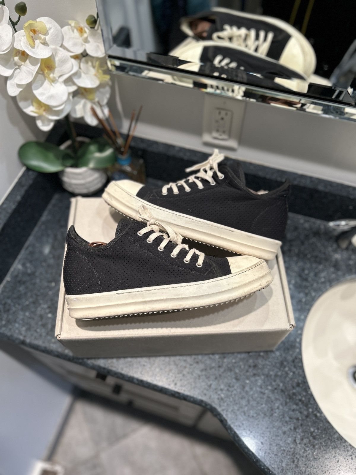 Rick Owens Rick Owen Perforated Ramones ‘Black/Milk’ Size 44 (11US) Size US 11 / EU 44 - 1 Thumbnail