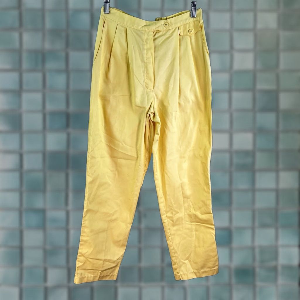 Sears VINTAGE Sears Dress Pants Womens Size 12 Straight Leg Pleated Yellow Cotton Twill Made in USA 27X30 Size 34" / US 12 / IT 48 - 1 Thumbnail