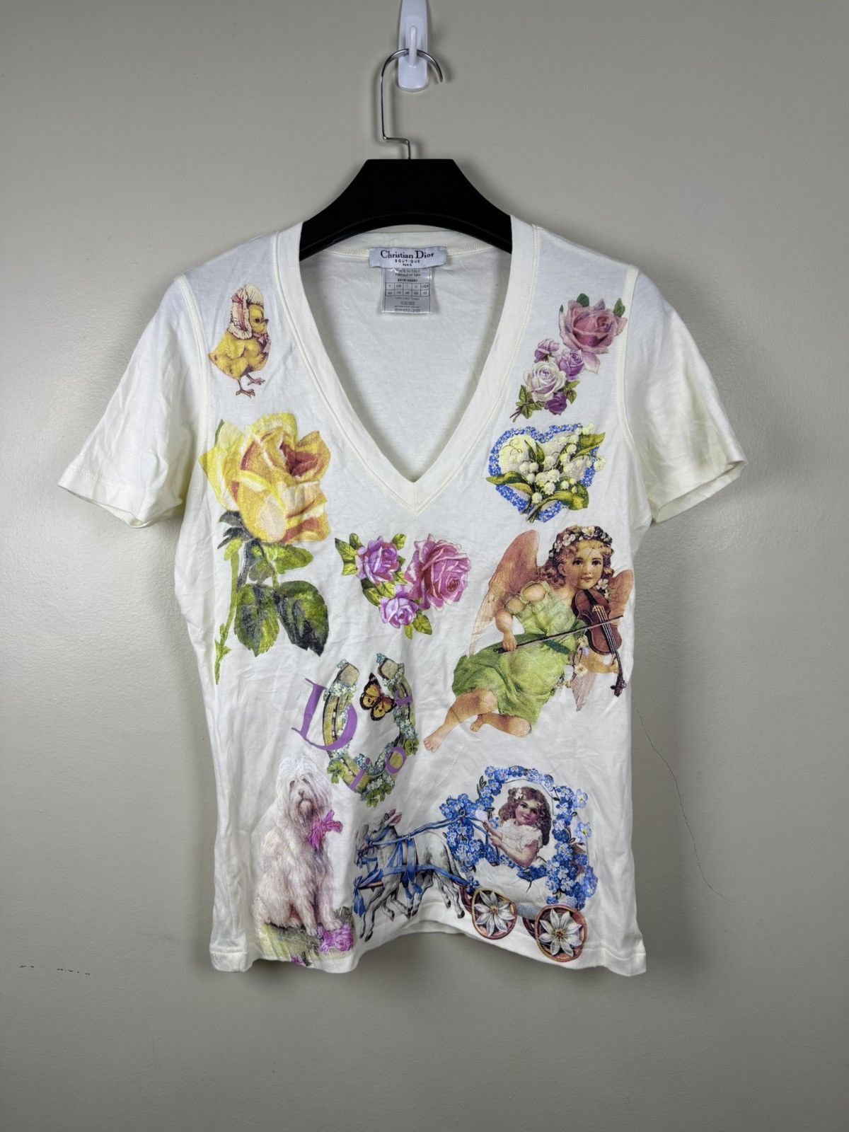 Dior Dior by John Galliano Floral Angel Tee Size L / US 10 / IT 46 - 1 Thumbnail