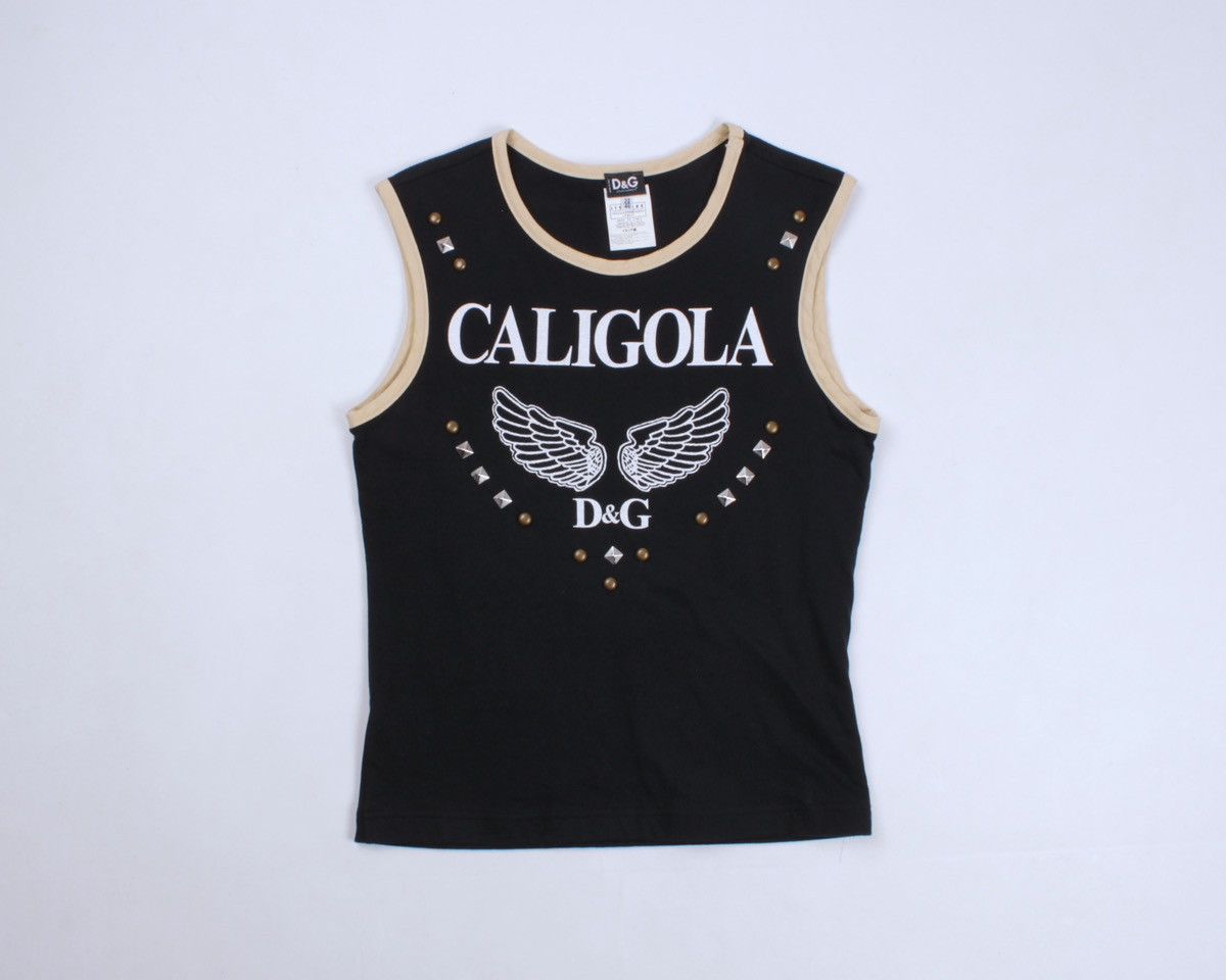 Designer × Dolce & Gabbana × Vintage DOLCE GABBANA Vintage Caligola Studded Rhinestones Logo Tank Size M / US 6-8 / IT 42-44 - 7 Thumbnail
