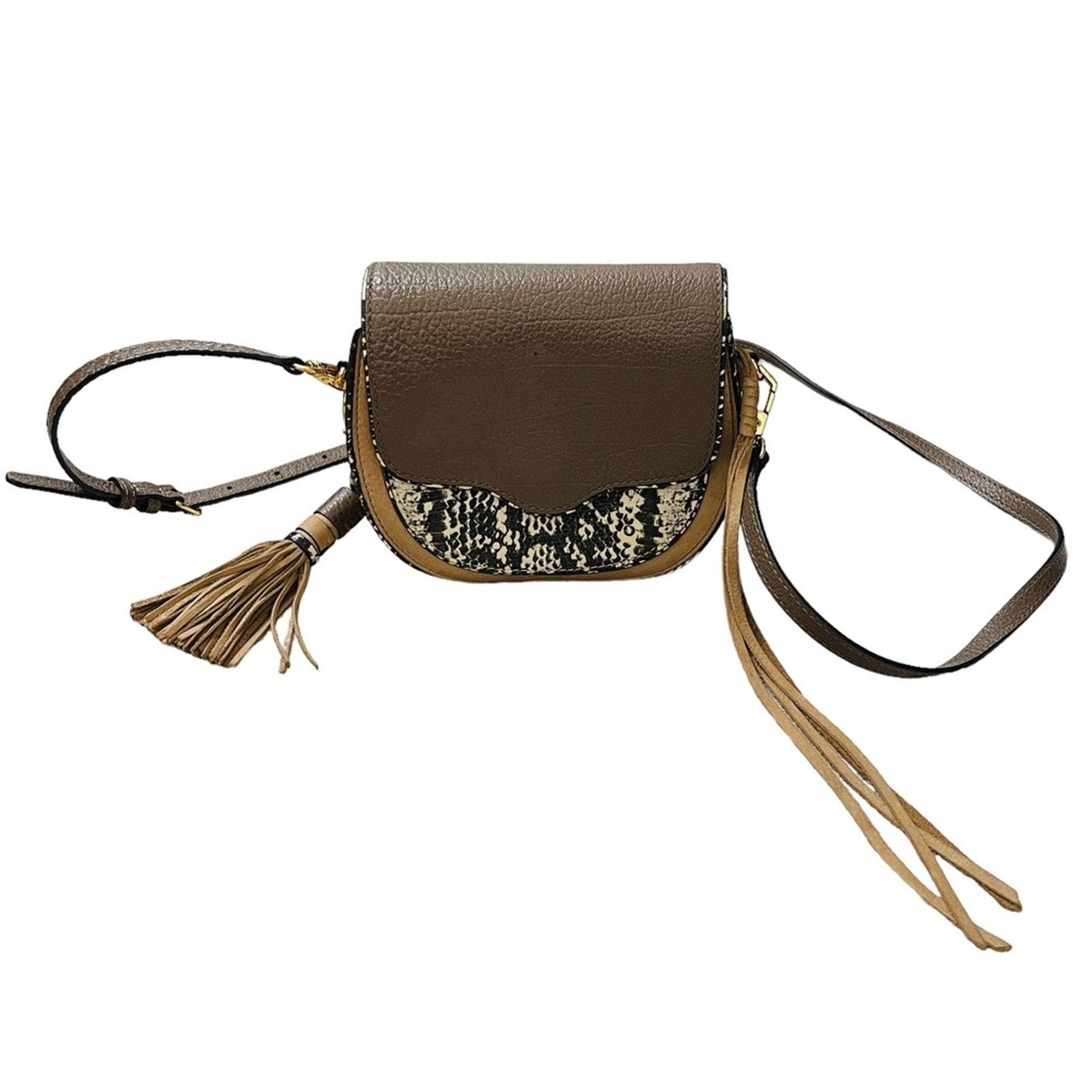 Rebecca Minkoff Suede Snake Print Crossbody Bag Tan Black
