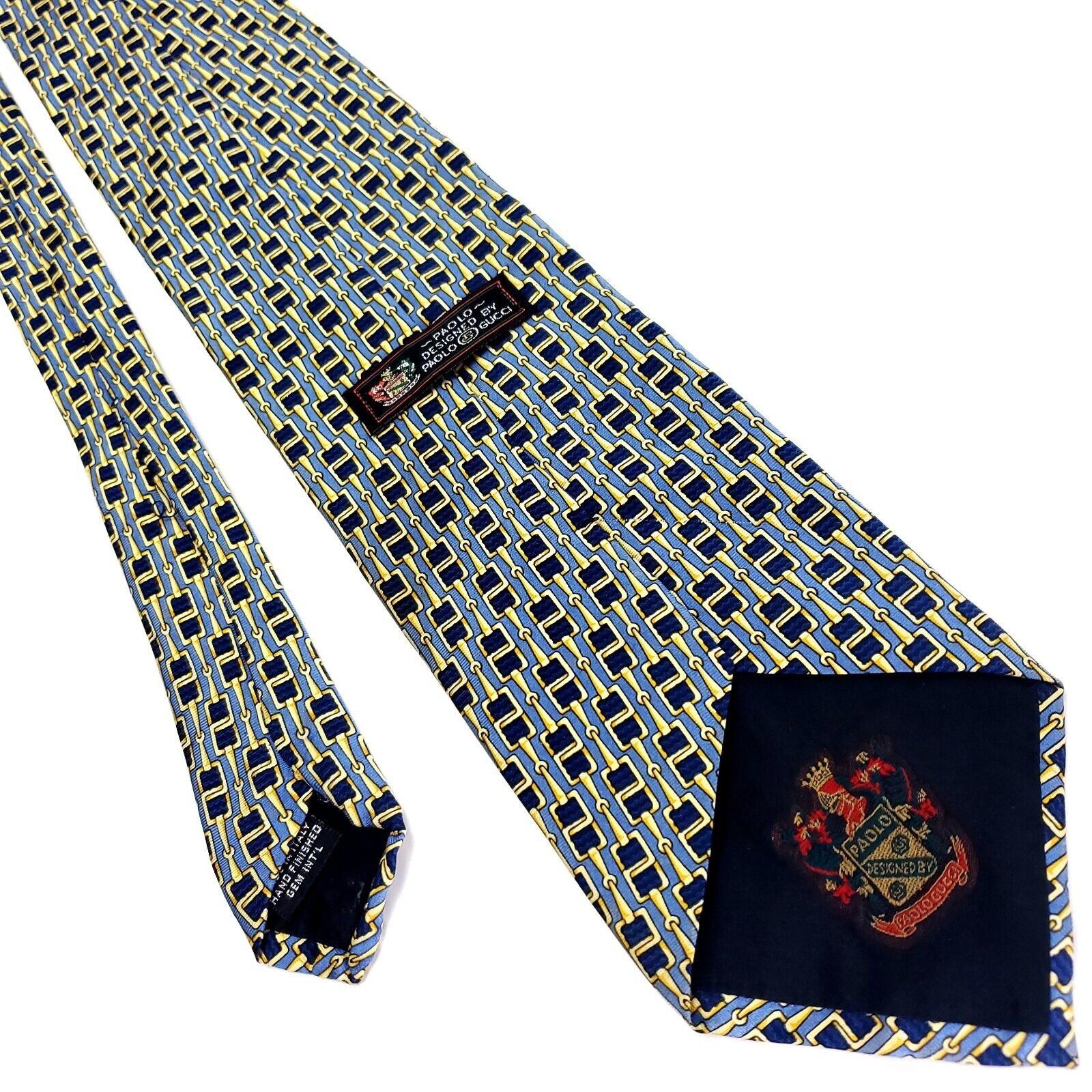 Paolo Gucci Paolo Gucci Blue Yellow Silk Tie Woven Geometric "Chain" Pri Size ONE SIZE - 3 Thumbnail