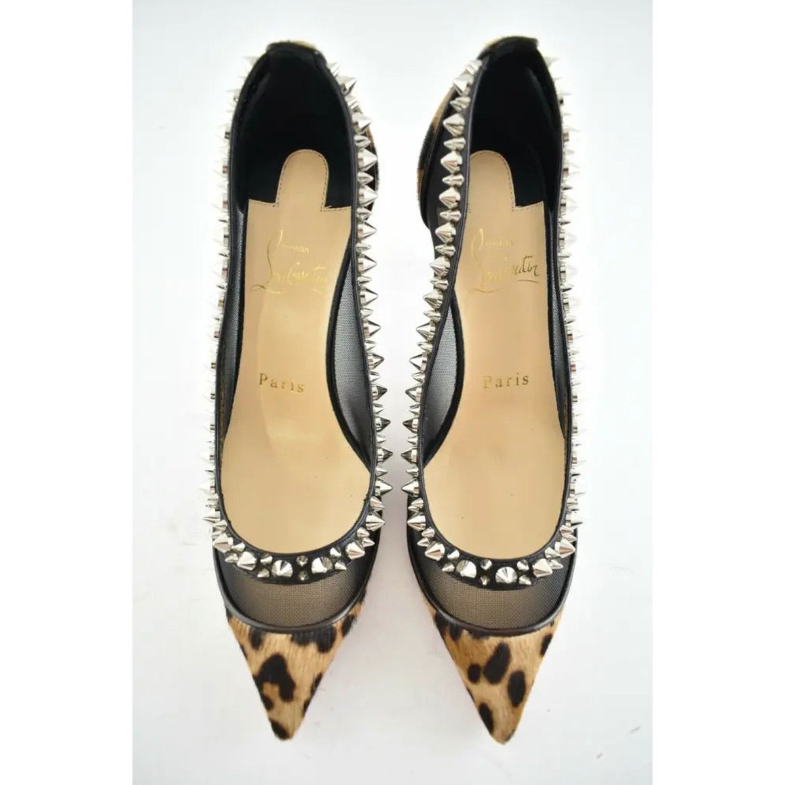 Christian Louboutin Galativi Spikes 85 Black Leopard Mesh Pointed Heel Pump 38.5 Size US 8.5 / IT 38.5 - 7 Thumbnail