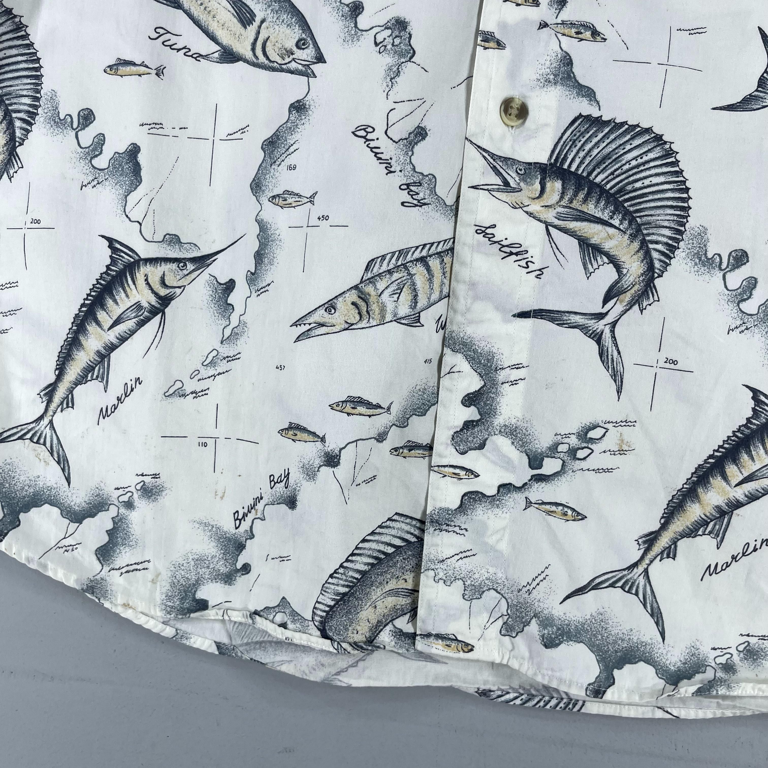 Other Vintage Y2K Hawaiian Deep Ocean Fish Printed Shirt Button Up Size US XL / EU 56 / 4 - 9 Thumbnail
