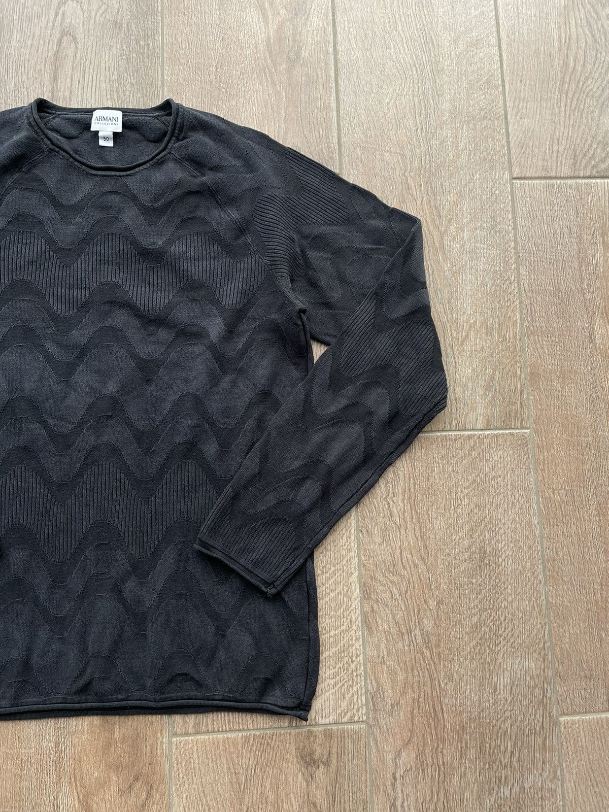 Armani Collezioni × Japanese Brand Luxury Mans Armani Collezioni Coogi Style Black Sweatshirt Size US M / EU 48-50 / 2 - 2 Thumbnail