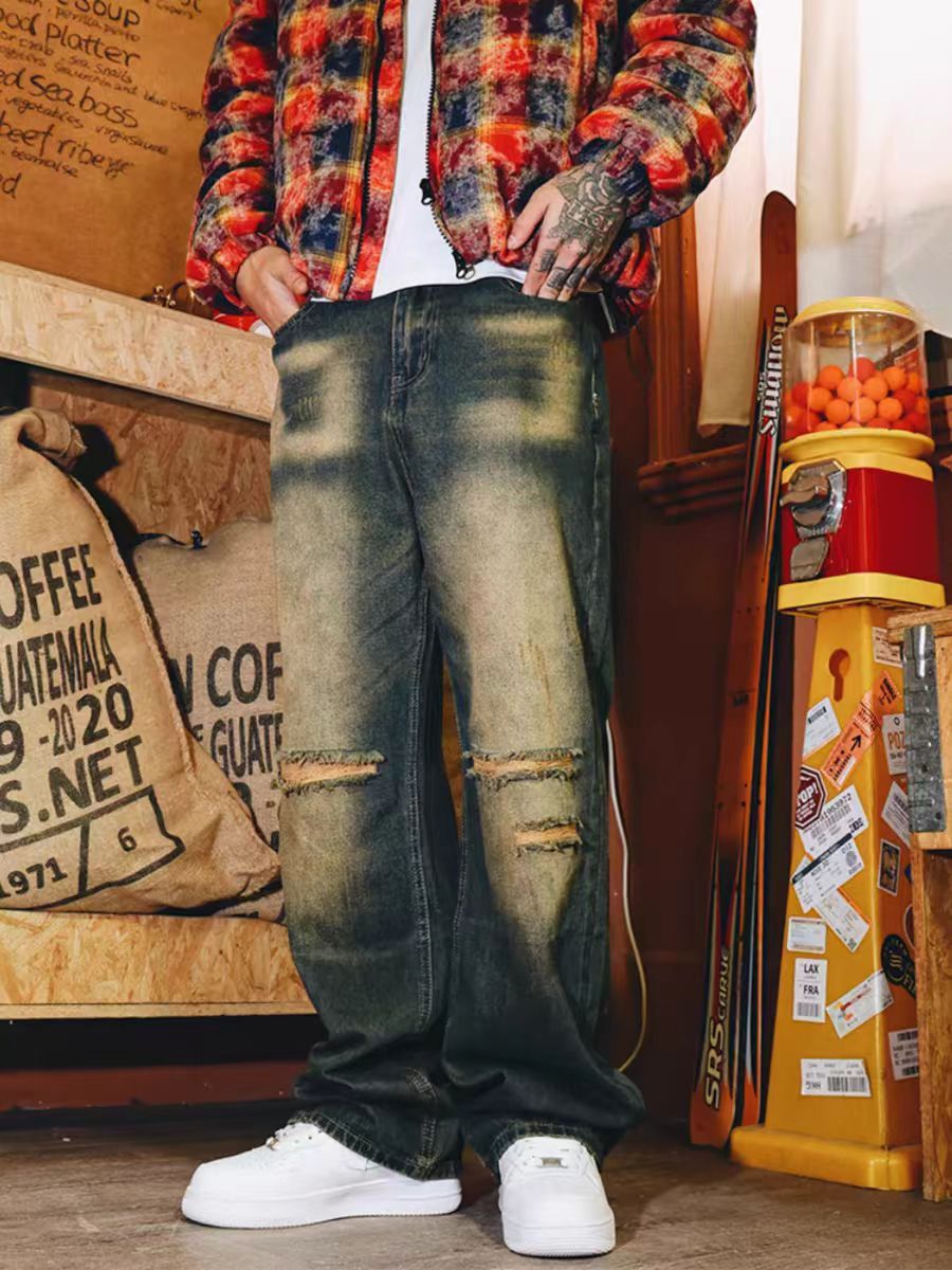 Japanese Brand × Jean Loose Straight Vintage Washed Hugh Destroyed Jeans Size US 34 / EU 50 - 1 Thumbnail
