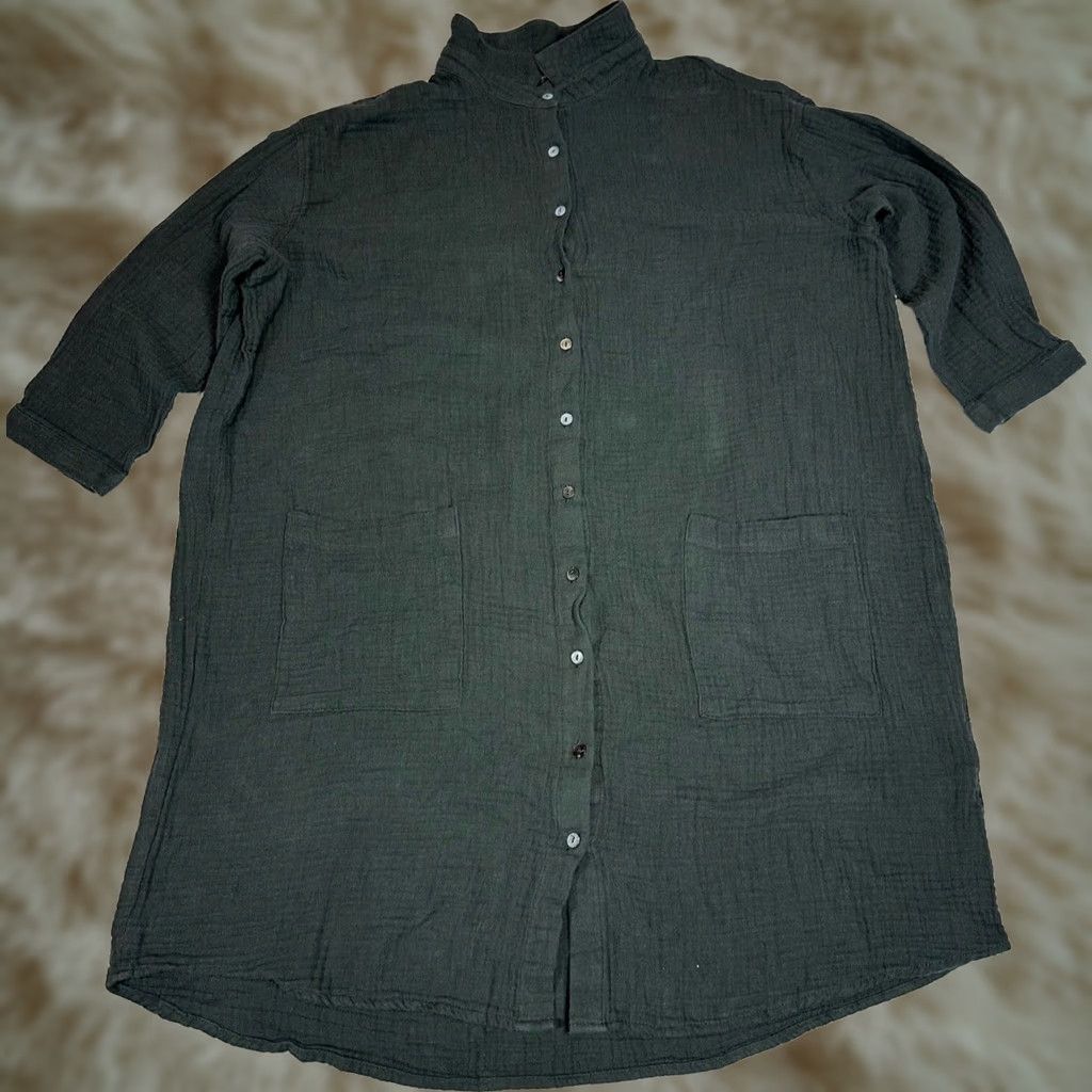 Vintage Grade & Gather Womens Button-Up Tunic Shirt Sz S Gray Cotton Gauze Half Slv Size S / US 4 / IT 40 - 1 Thumbnail