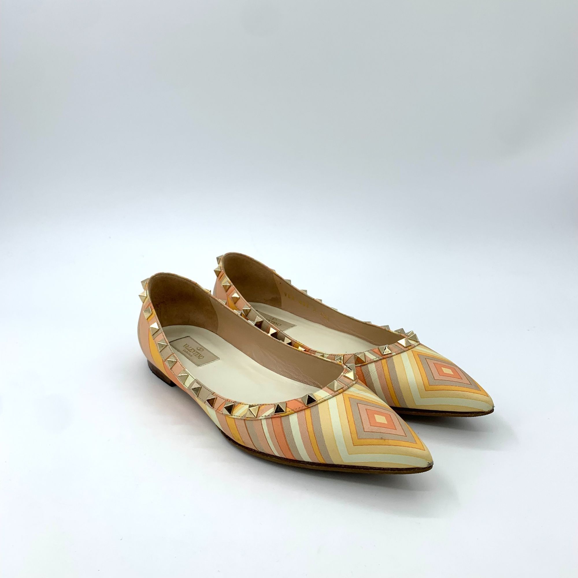Valentino Valentino Rockstud Striped Leather Pointed-Toe Ballet Flats Size US 6.5 / IT 36.5 - 1 Thumbnail