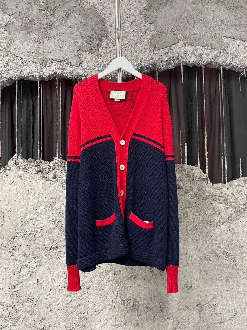 Gucci Cardigan Sweater in Red and Navy-dmc