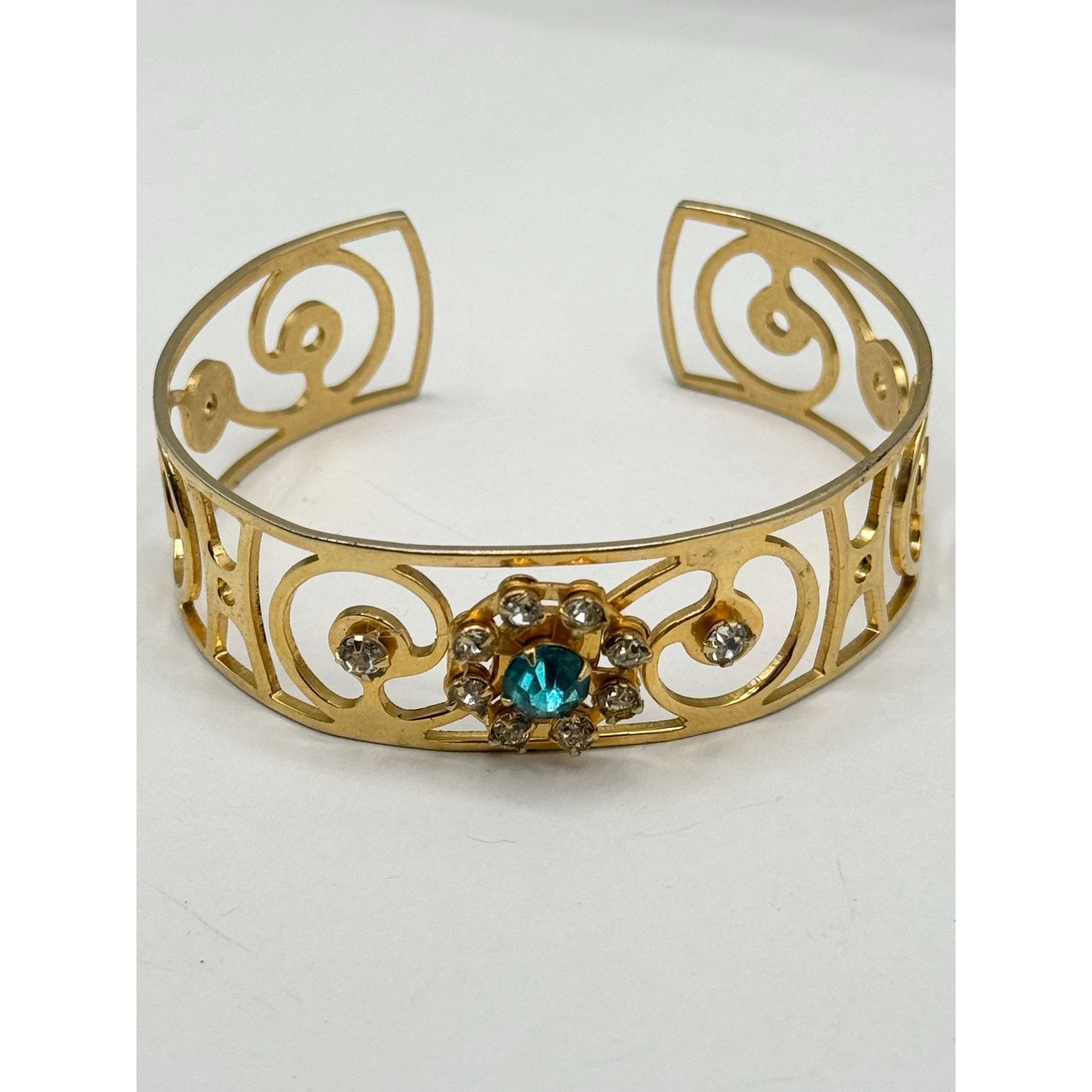 Vintage Vintage blue rhinestone flower cuff bracelet Size ONE SIZE - 2 Thumbnail