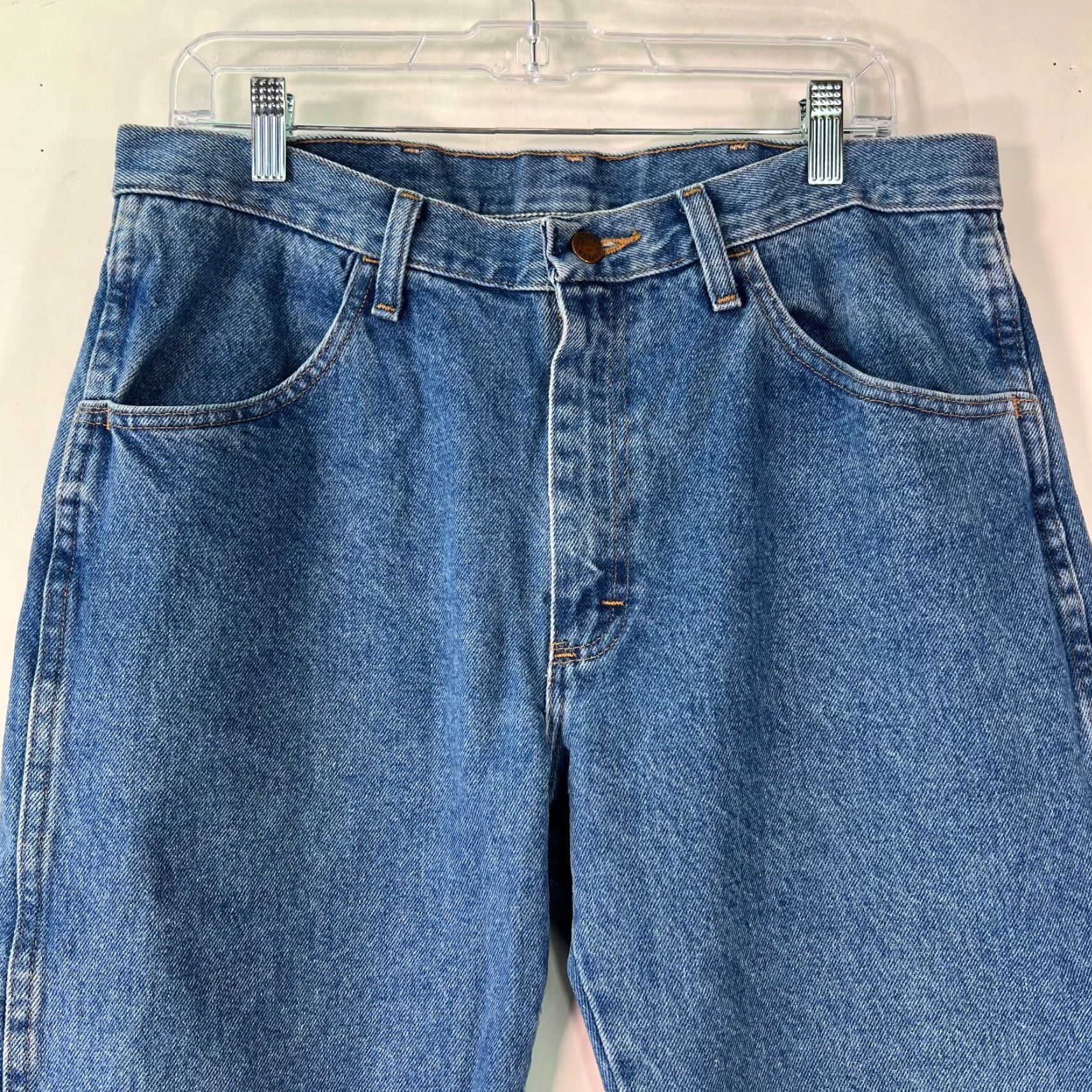 Denime Rustler Mens Flat Front Stretch Mid Rise Straight Blue Denim Jeans 34X29 Shirt? Size US 34 / EU 50 - 3 Thumbnail