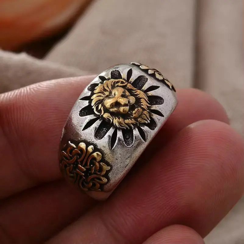 Jewelry × Vintage Vintage Lion Animal Design Thai Silver Ring Size ONE SIZE - 4 Thumbnail