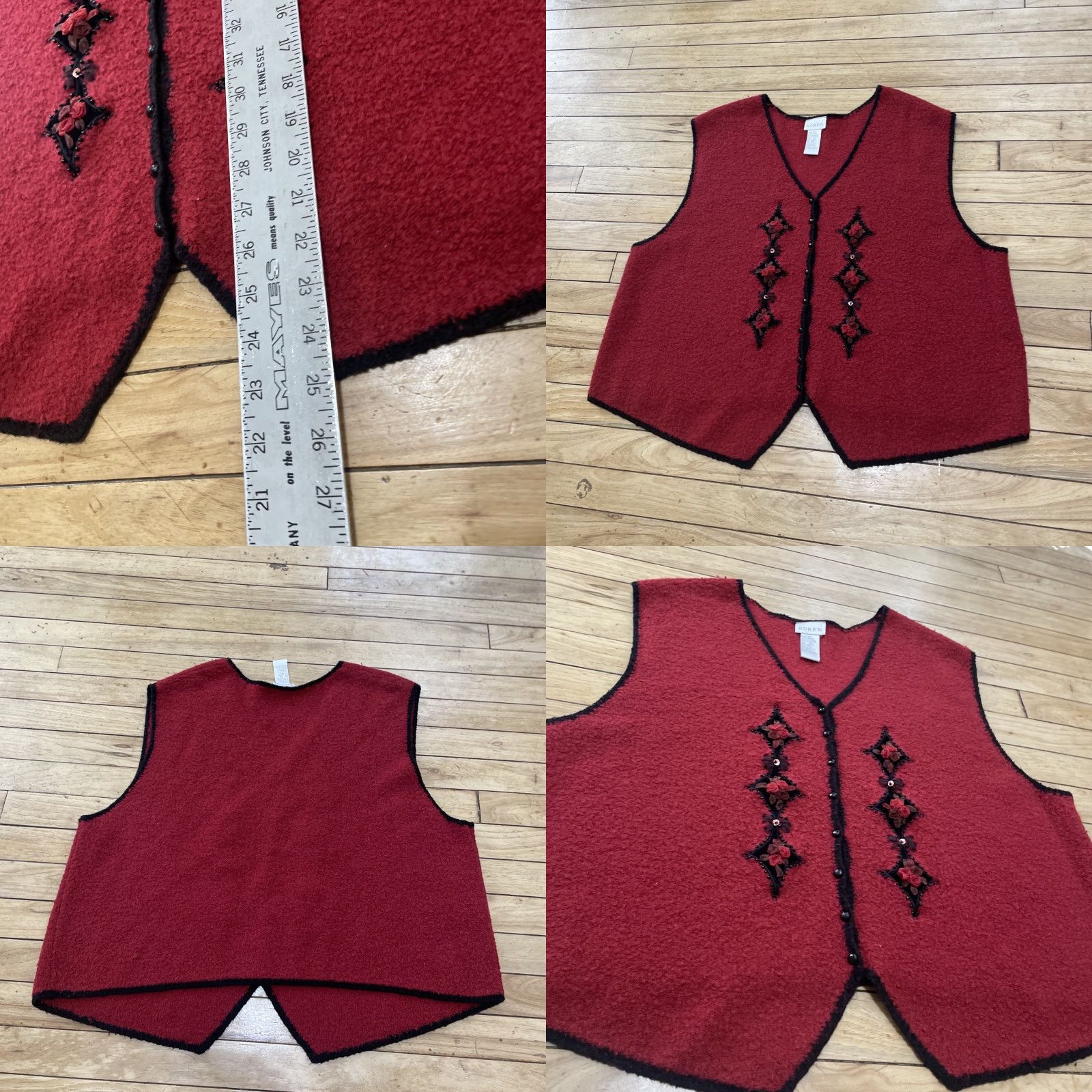 Vintage Koret Vest Sweater 2X Womens Wool Red Floral Beaded 3D Art Vintage 90s Knit V-Neck Sleeveless Vintage Size XXL / US 16-18 / IT 52-54 - 9 Thumbnail