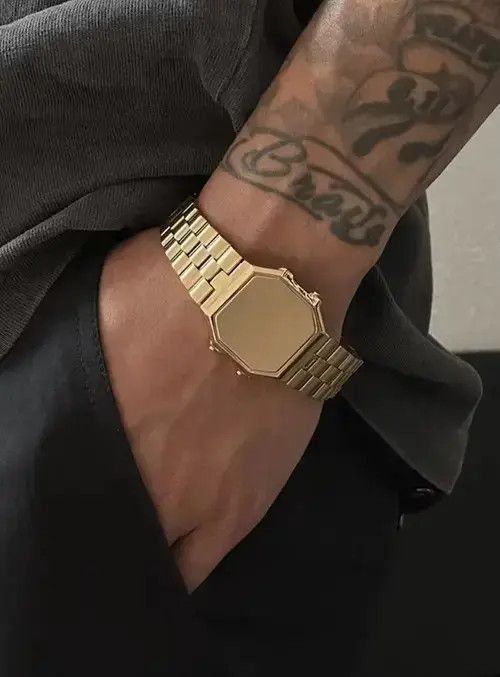 Jewelry Fashion Punk Titanium Steel Timeless Watch Bracelet Chain in Gold, Men's
