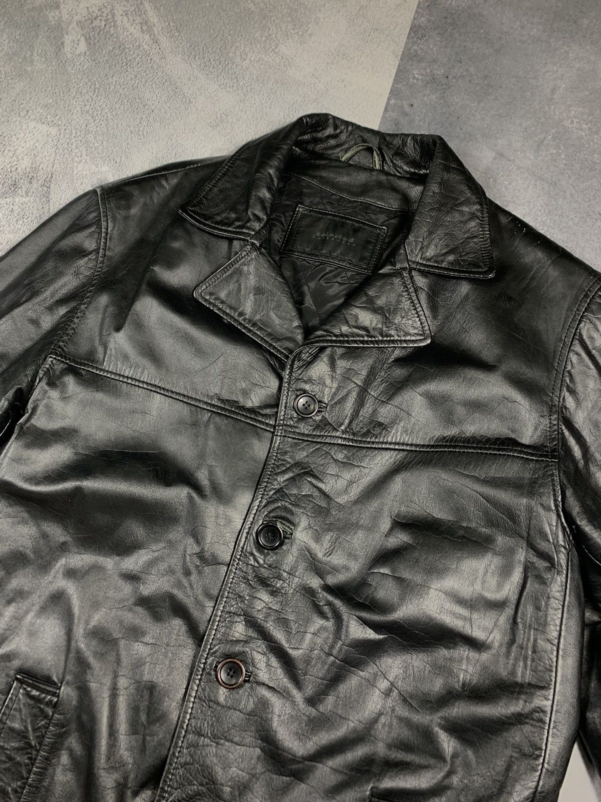 Leather × Vintage Vintage 90s Opium Elongated Leather blazer Jacket Coat Size US L / EU 52-54 / 3 - 6 Thumbnail