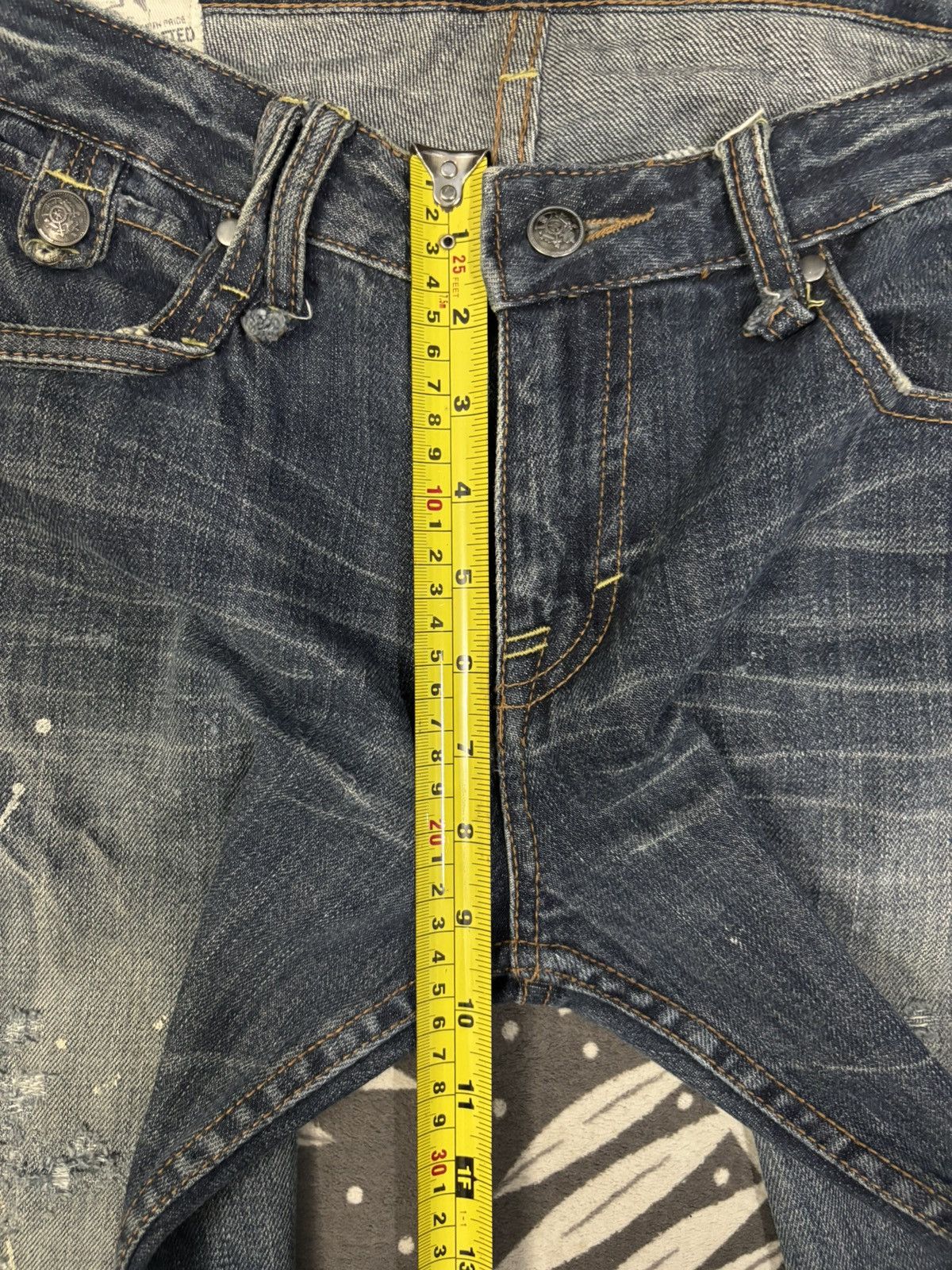 14th Addiction Vintage Steer Blue Whiskers Paint Splatter Distressed Jeans Size US 32 / EU 48 - 15 Thumbnail