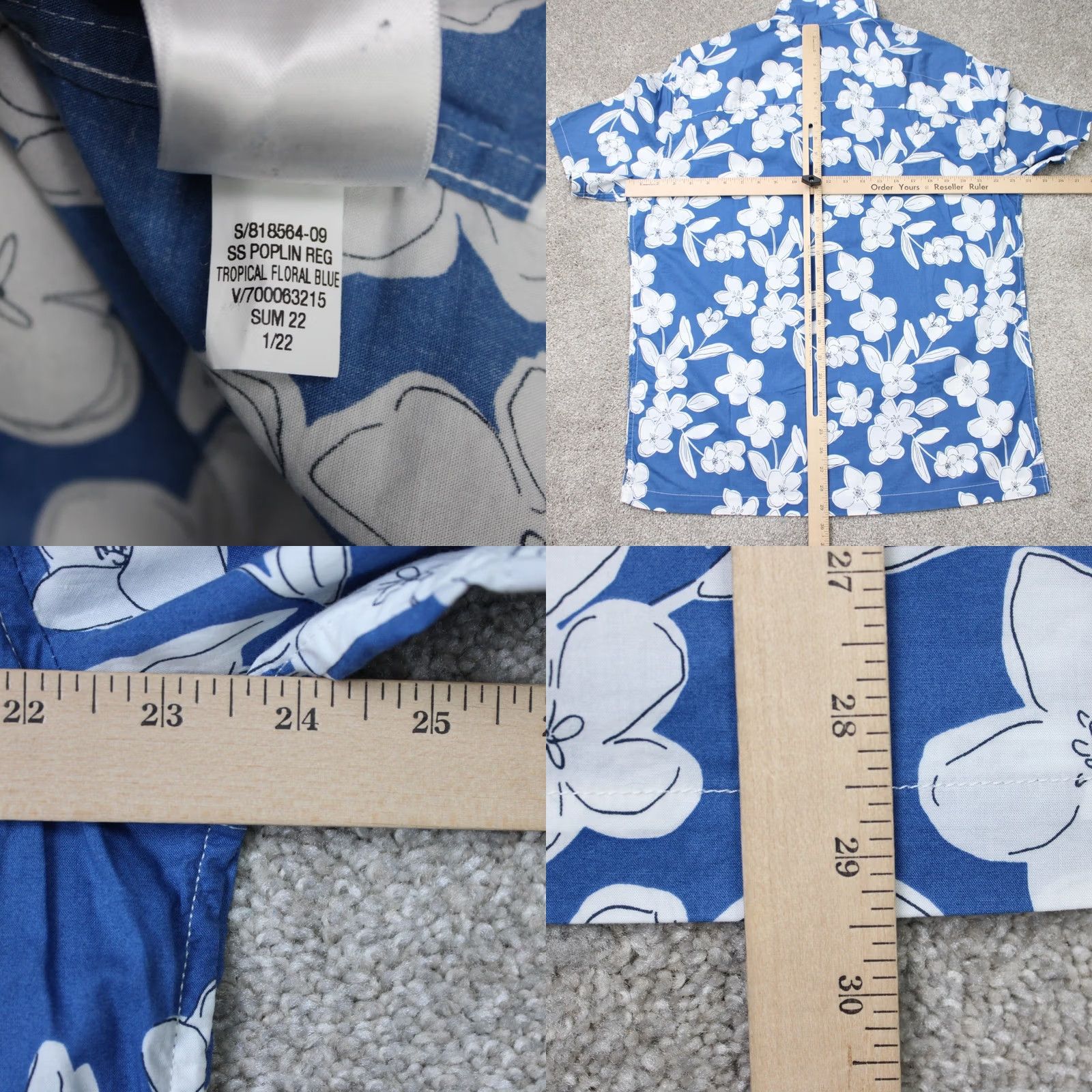 Gap GAP Shirt Mens Large Blue Floral Poplin Button-Up Short Sleeve Regular Fit Tropical Style Size US L / EU 52-54 / 3 - 8 Thumbnail